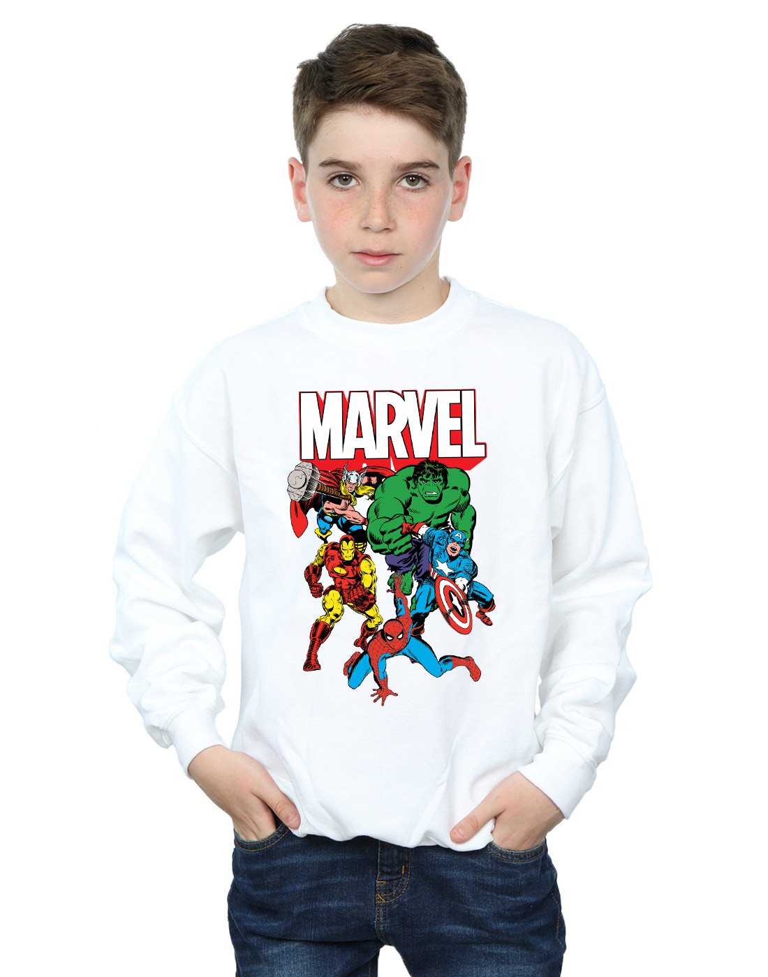 Absolute Cult Boys White Marvel Hero Group Sweatshirt 12-13 Years