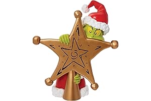 Department 56 Dr. Seuss Grinch Hiding Behind Star Sculpted Christmas Tree Topper