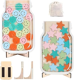 Paquete de 2 tarros magnéticos de recompensa con fichas de estrella, tarro de recompensa de comportamiento para niños, tarro de recompensa motivacional, tarro de recompensa para aula, entrenamiento de