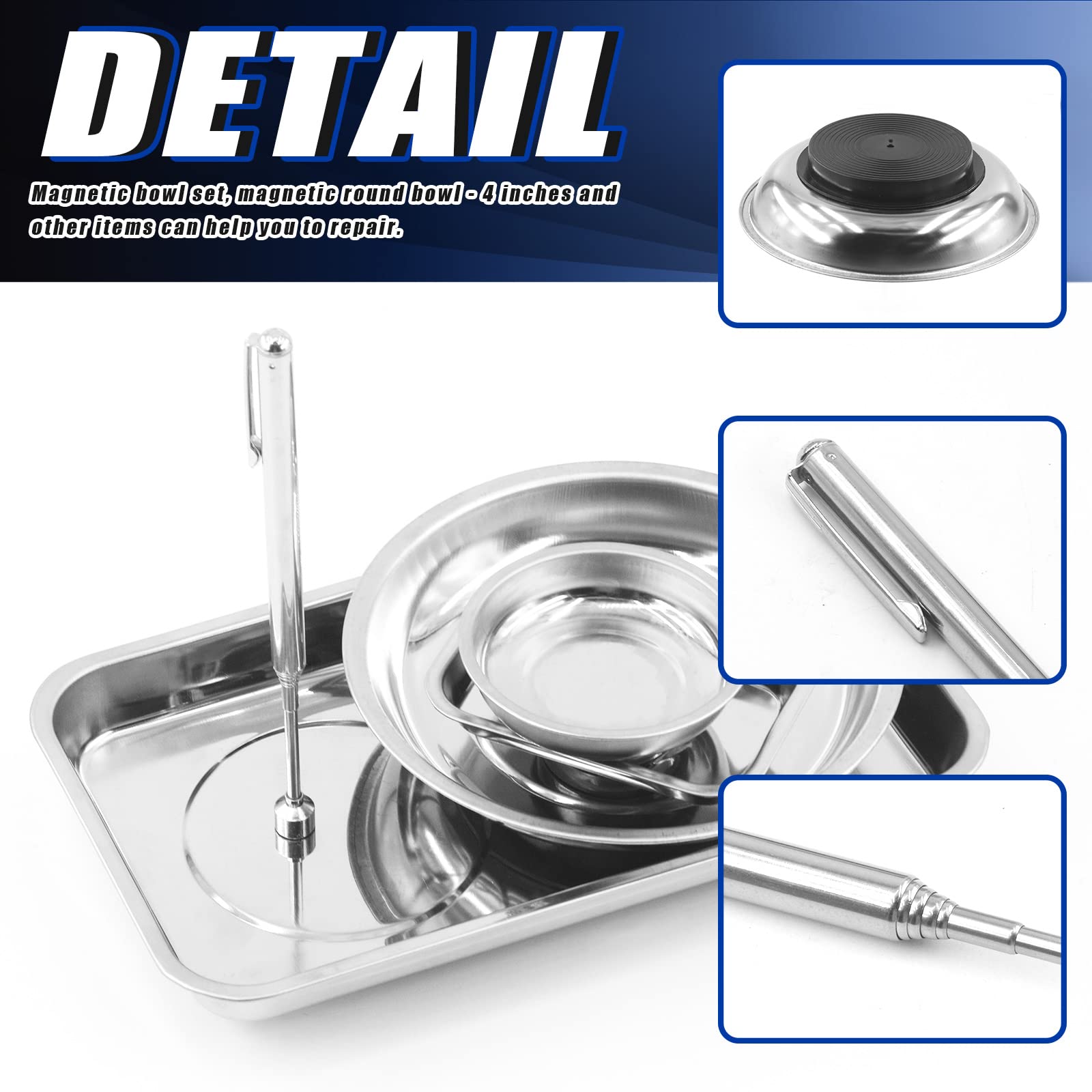 GLARKS Vassoio Magnetico per Utensili da 5 Pezzi con Strumento Magnetico per Parti, Prese, Viti, Dadi, Bulloni, Utensili in Metallo