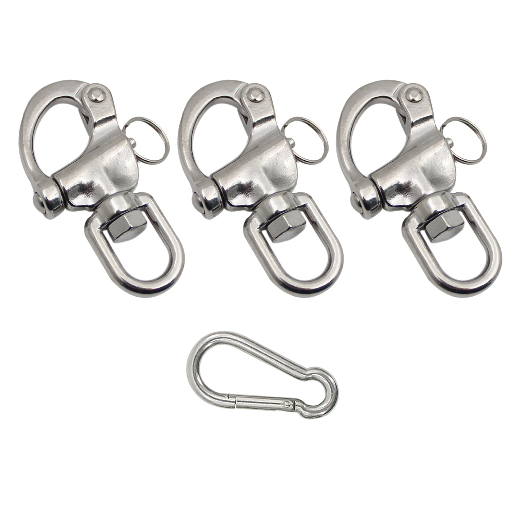 HOOUU Swivel Eye Snap Shackle Quick Release Bail Rigging Sailing Boat Marine 316 Stainless Steel for Sailboat Spinnaker Halyard,3Pack (3.49