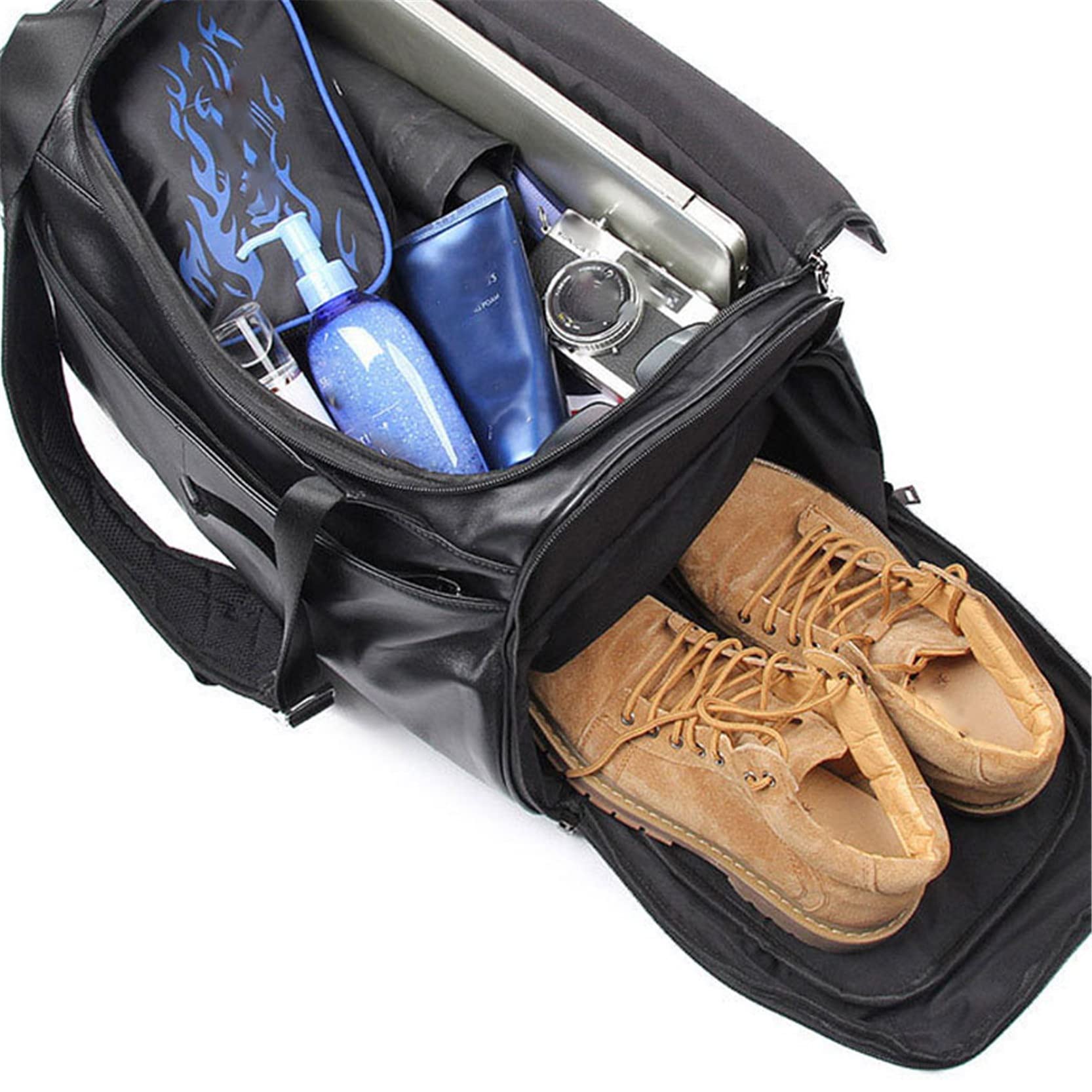 Hombre Bolso de Viaje de Equipaje Fin de Semana, Gimnasio de deportes bolsa con zapatos de tela de lana basta del compartimiento viaje Mochila Hombres Mujeres grande de piel Weekender noche a la mañan
