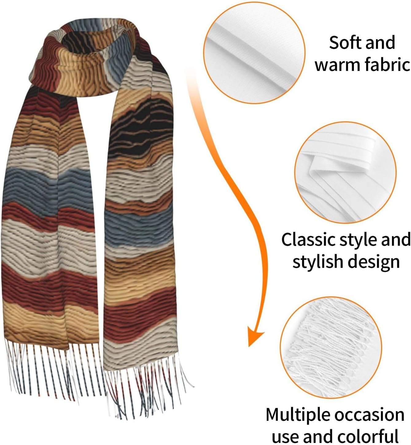 (Colorful stripes) Women's Soft Warm Scarf Large Plush Shawl Wrap with Fringe Fashion Winter Scarves for Cold Weather