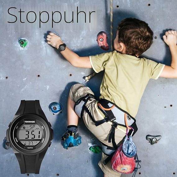 Sports Watch for Boys 10 ATM Waterproof Swimming Watch with Functions of Stopwatch Chronograph and Alarm Clock Double Time Zone Display 12/24 Hours Format Selectable Black Strap