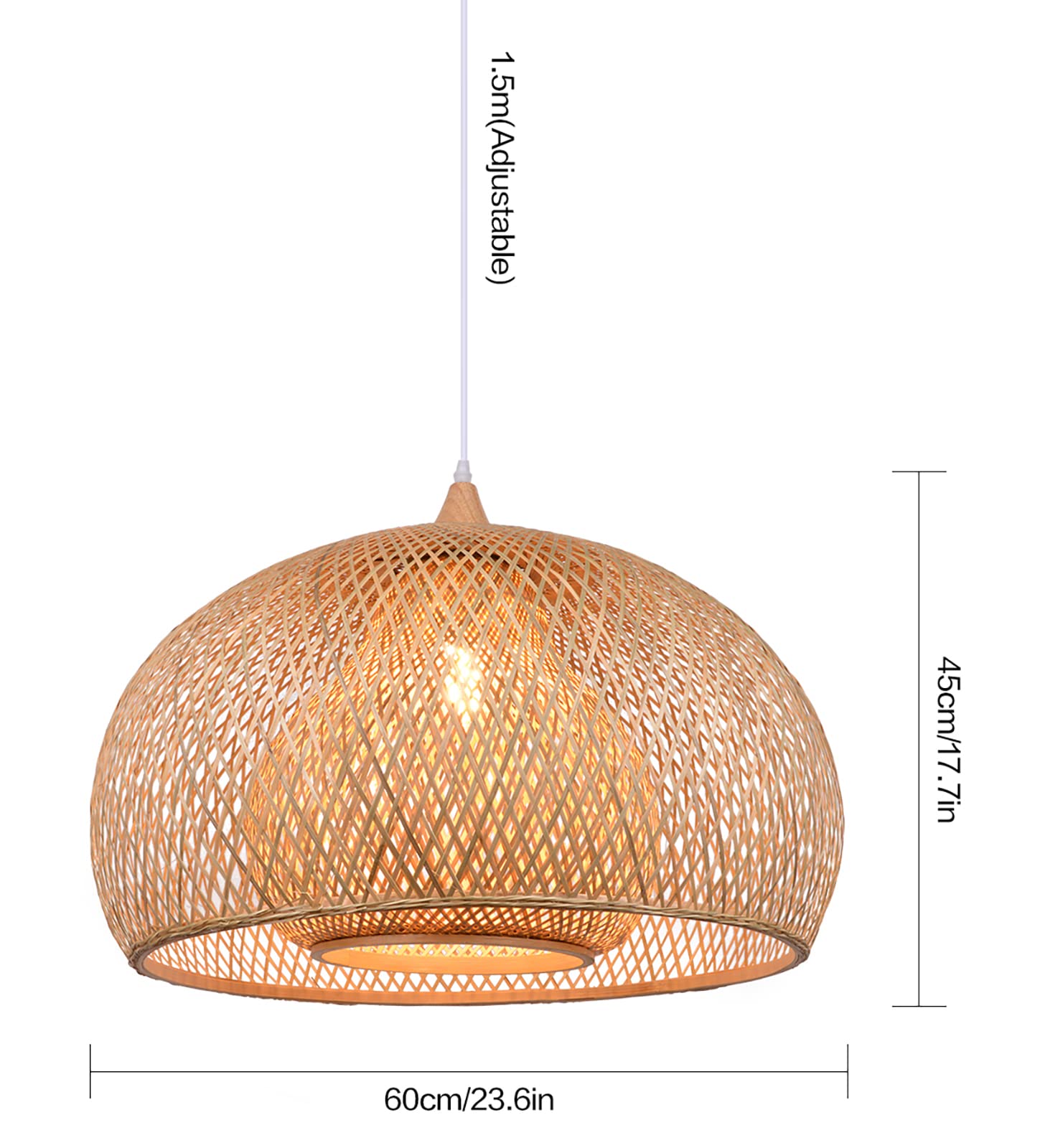 Lámpara colgante de bambú de tejido de 23.6 pulgadas para isla de cocina, candelabro de mimbre, pantalla de techo colgante tejida a mano para sala de estar y dormitorio 7