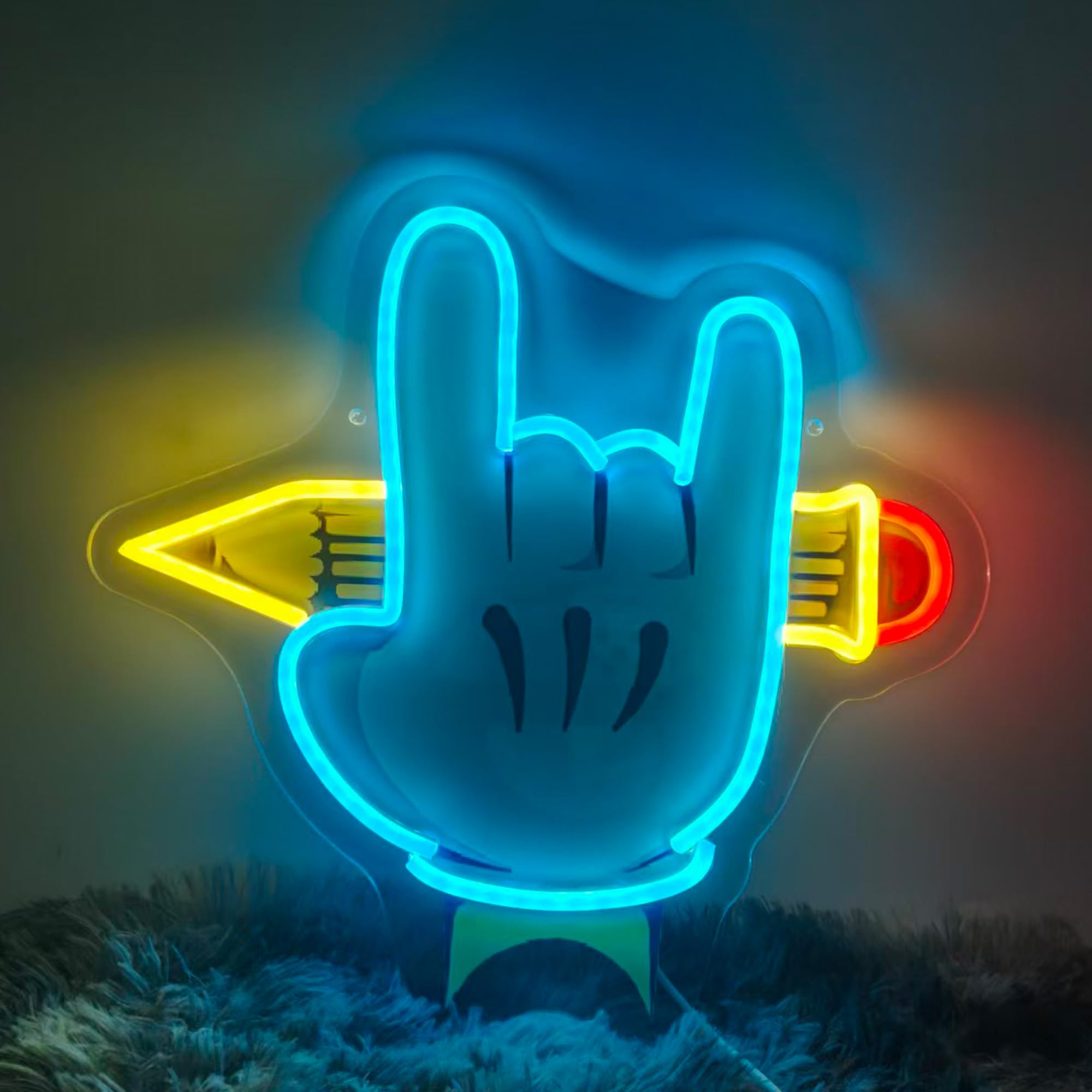 Rock Hand LED Neon Sign USB Powered for Wall Decor, Matita Neon Night Light Sign dimmerabile per la decorazione della stanza del partito della musica Regali di compleanno
