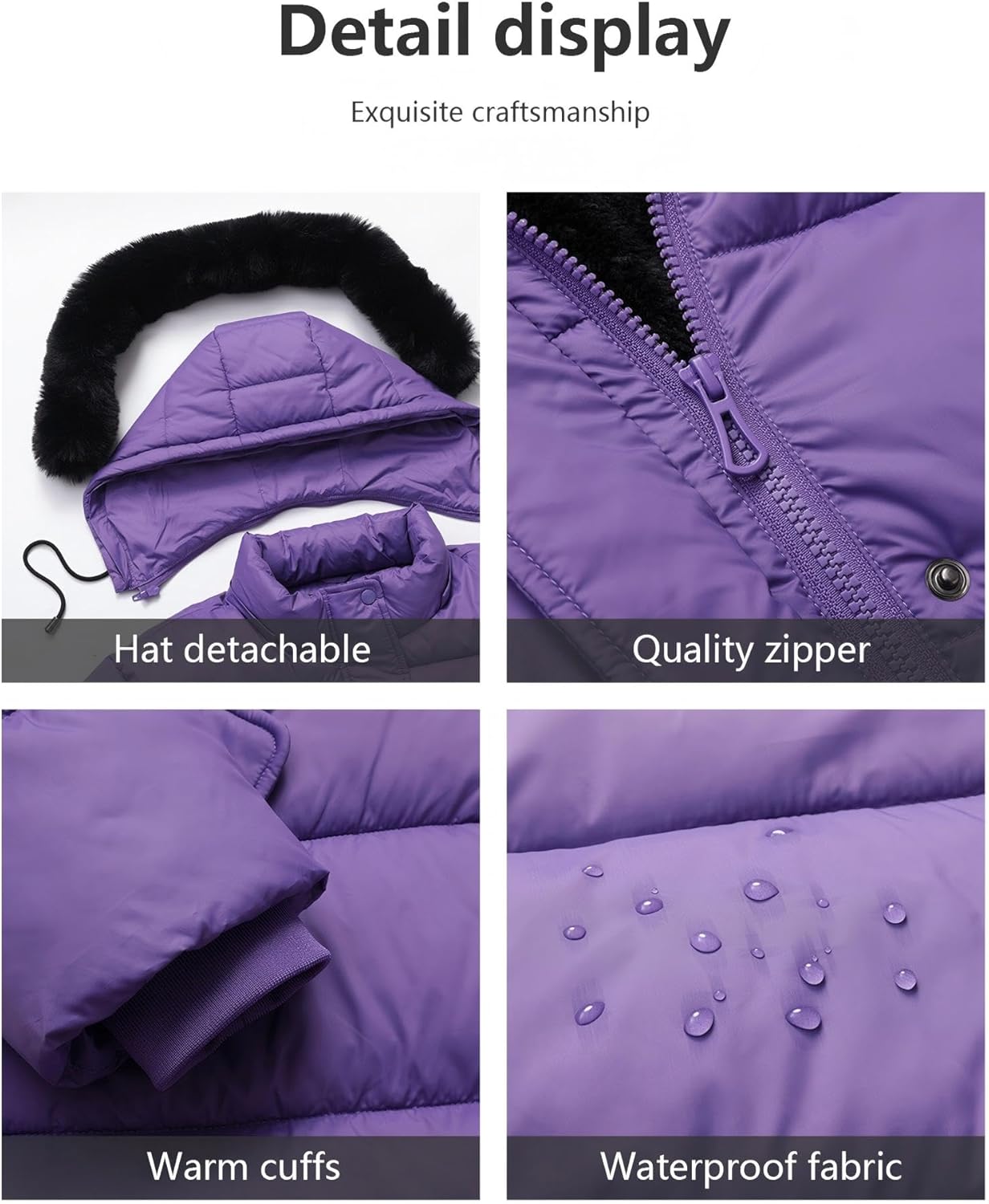Women's Plus Size Down Coat| Waterproof, Windproof, Detachable Hood, Flannel Lined - Image 5