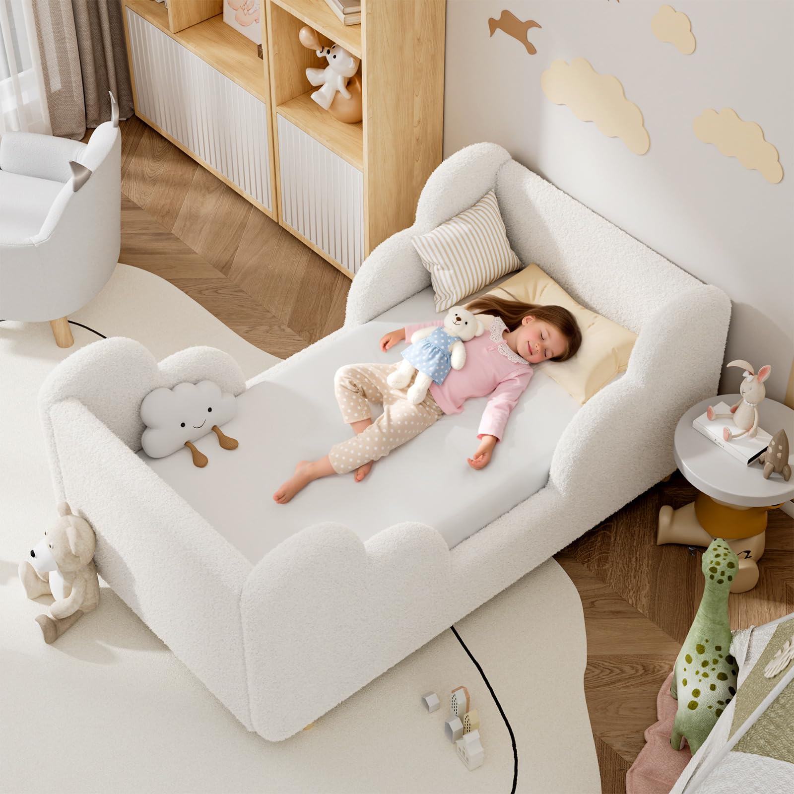 Meulbaty Kinderbett, Weich gepolsterter Kinderbettrahmen, Kinderbetten mit extrabreitem Schutz, Kinderbetten für Mädchen und Jungen