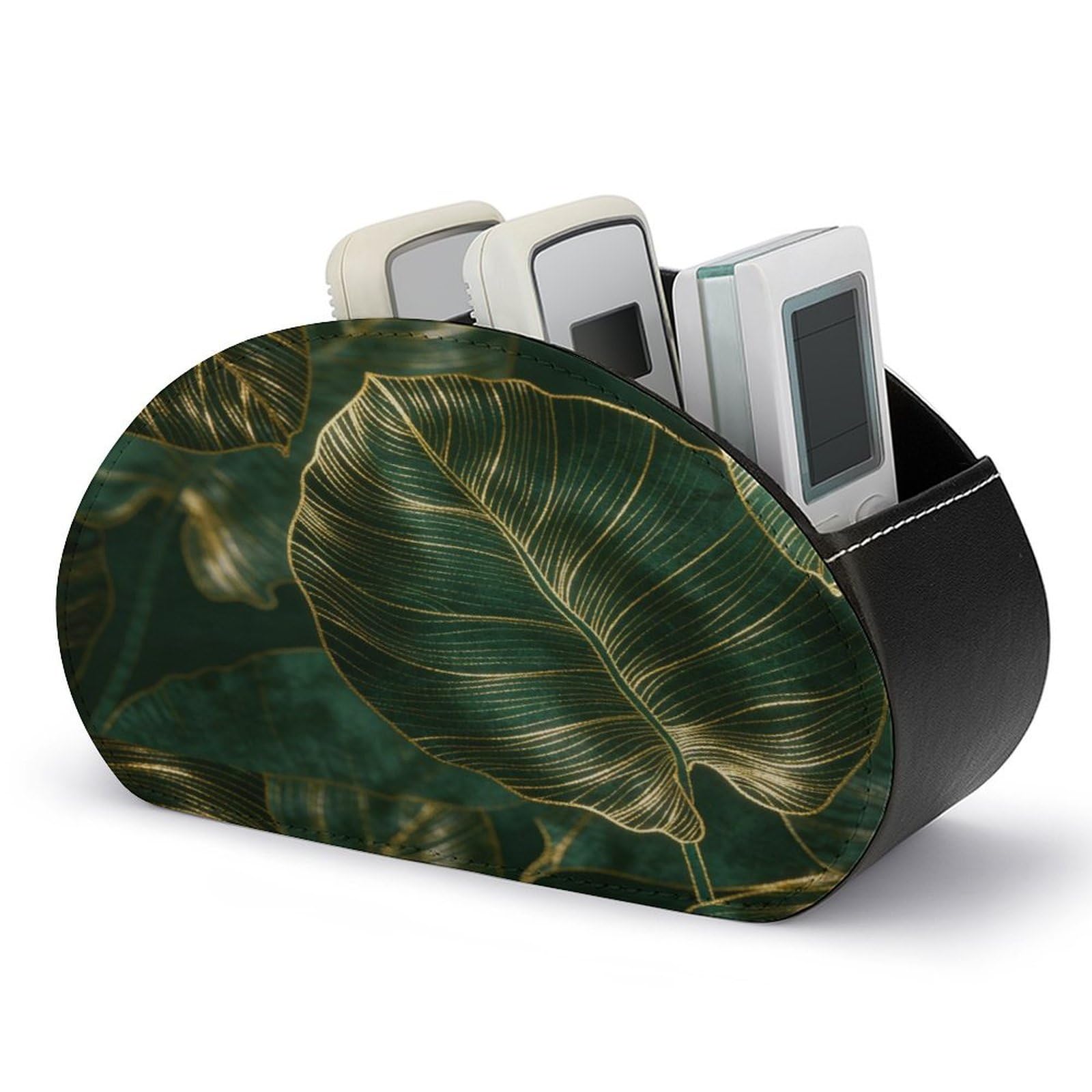Btcowzrv Style Golden Monstera Leaves Remote Control Holder With 5 Compartments