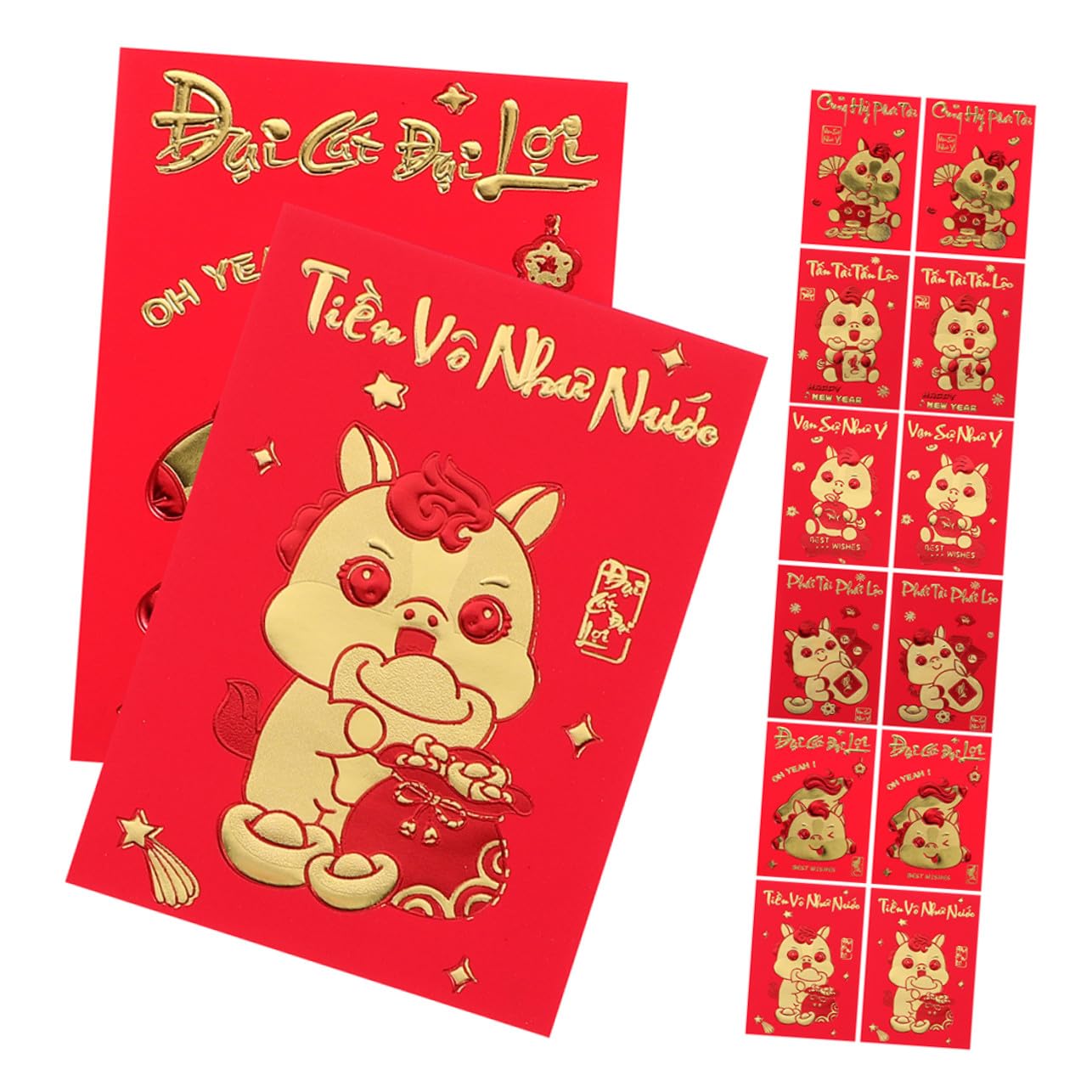 OSALADI 360 Sztuk Sztuk Kreatywnych Kopert Czerwonych Hong Bao Rok Konia z Tekstem Wietnamskim Trwałe Koperty Lunar Year Festival Rodzinne i Korporacyjne Uroczystości