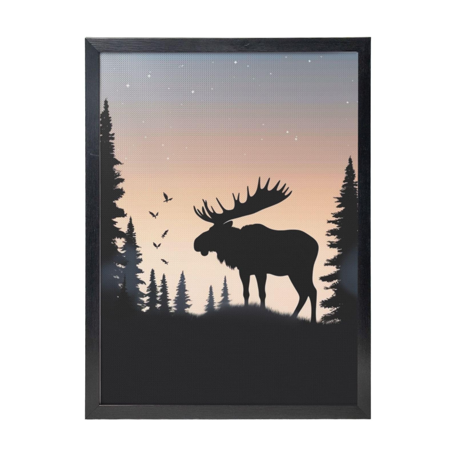 Framed Wall Art - Decorative Canvas Painting Moose Mountain Pine Tree Pictures Poster Aesthetic Modern Prints Artwork for Bedroom Office Wall Decor Ready To Hang 12x16 in