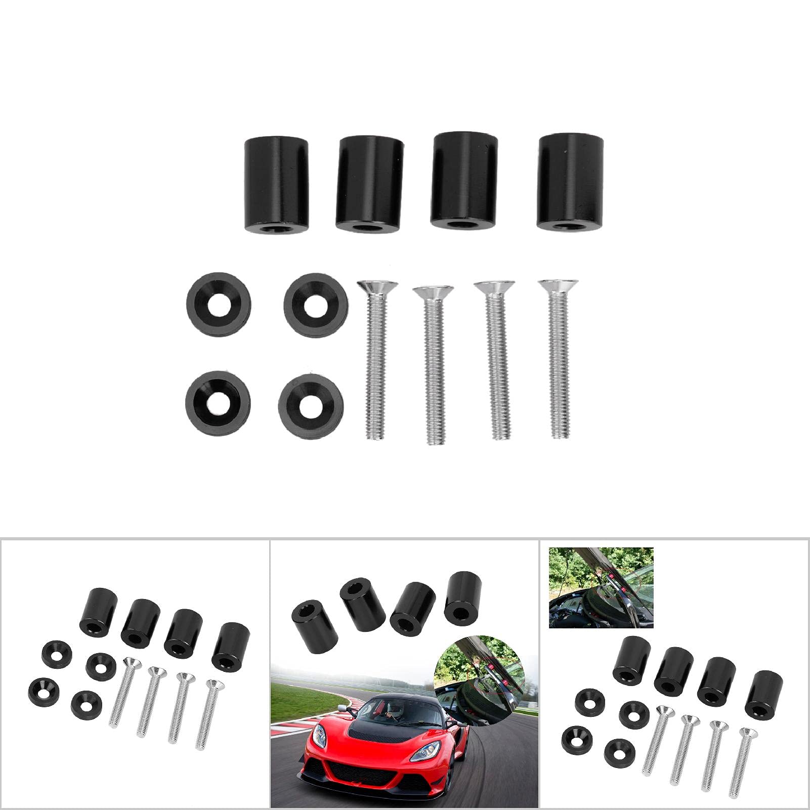Podstawka Dystansowa Maski, Podpórka Wentylacyjna Maski Silnika Samochodu ze Stopu Aluminium, Pasująca do Silnika 6mm (BLACK)