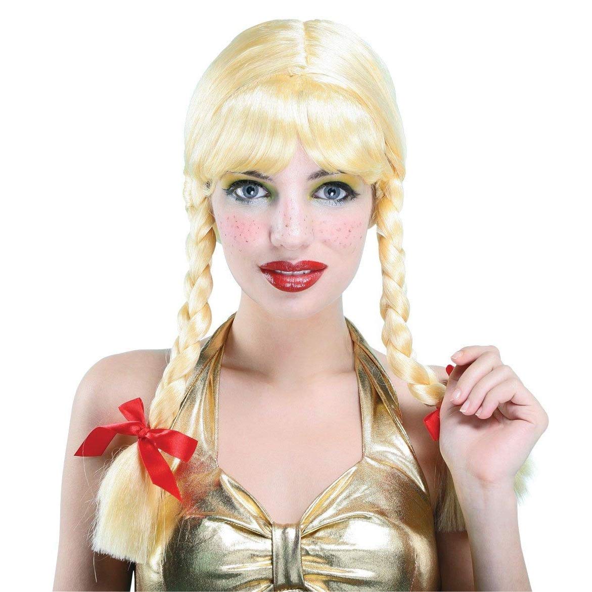 Ladies Womens Blond Wig Plaits Pig Tail School Girl Heidi Fairy Tale Fancy Dress