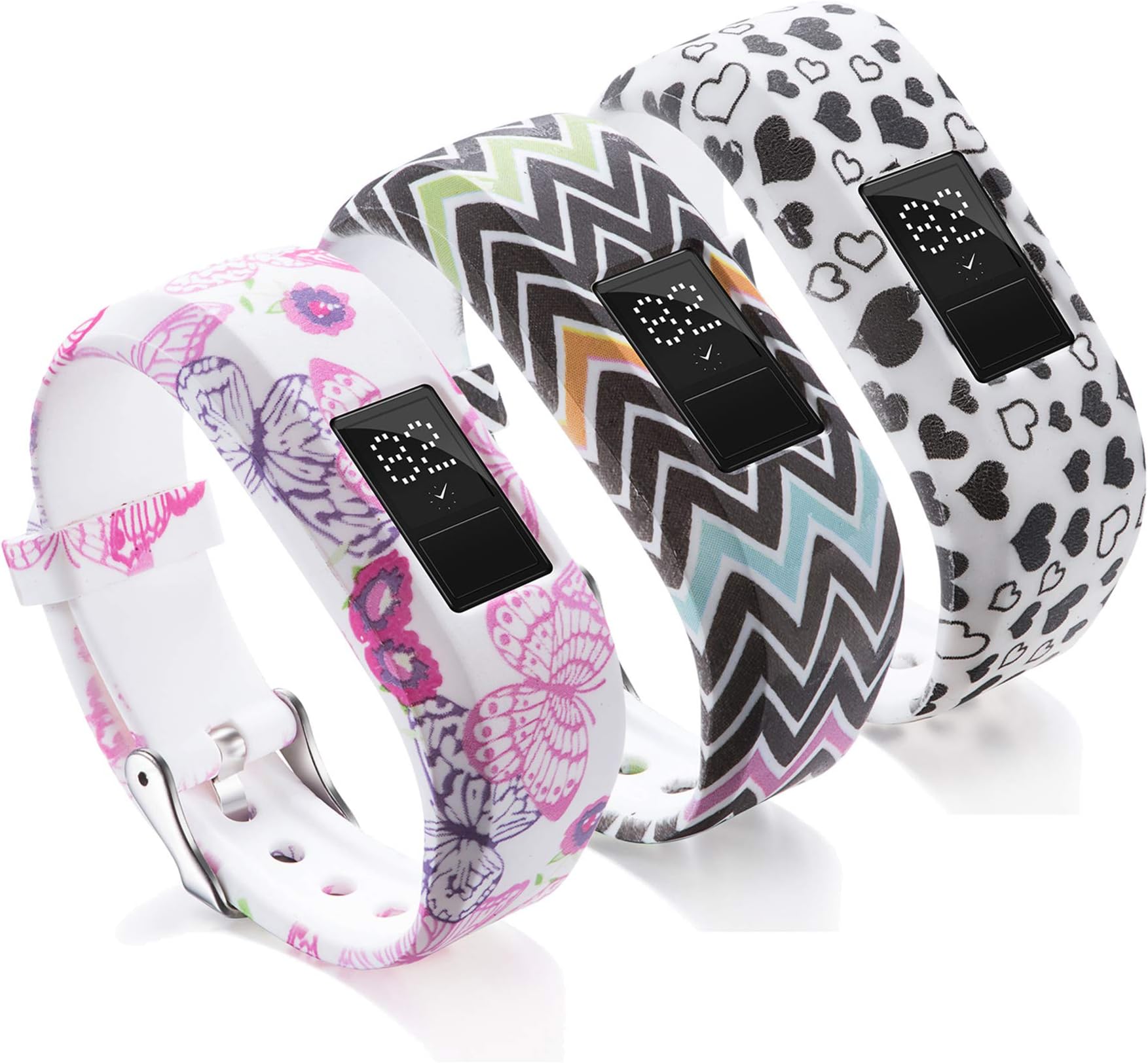 Compatible with Garmin Vivofit JR Bands for Kids, Colorful Adjustable Silicone Replacement Bands Wristband Straps Bracelet for Vivofit JR / Vivofit jr2 / Vivofit3 (Pink Stripe White)