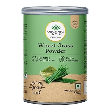 A TATA Product - Organic India Wheat Grass - 100g, Supports Immunity & Boosts Stamina, Rich in Natural Antioxidants, Vitamins & Minerals, For Detox, Overall Well-Being, GMP & NPOP Certified Organic