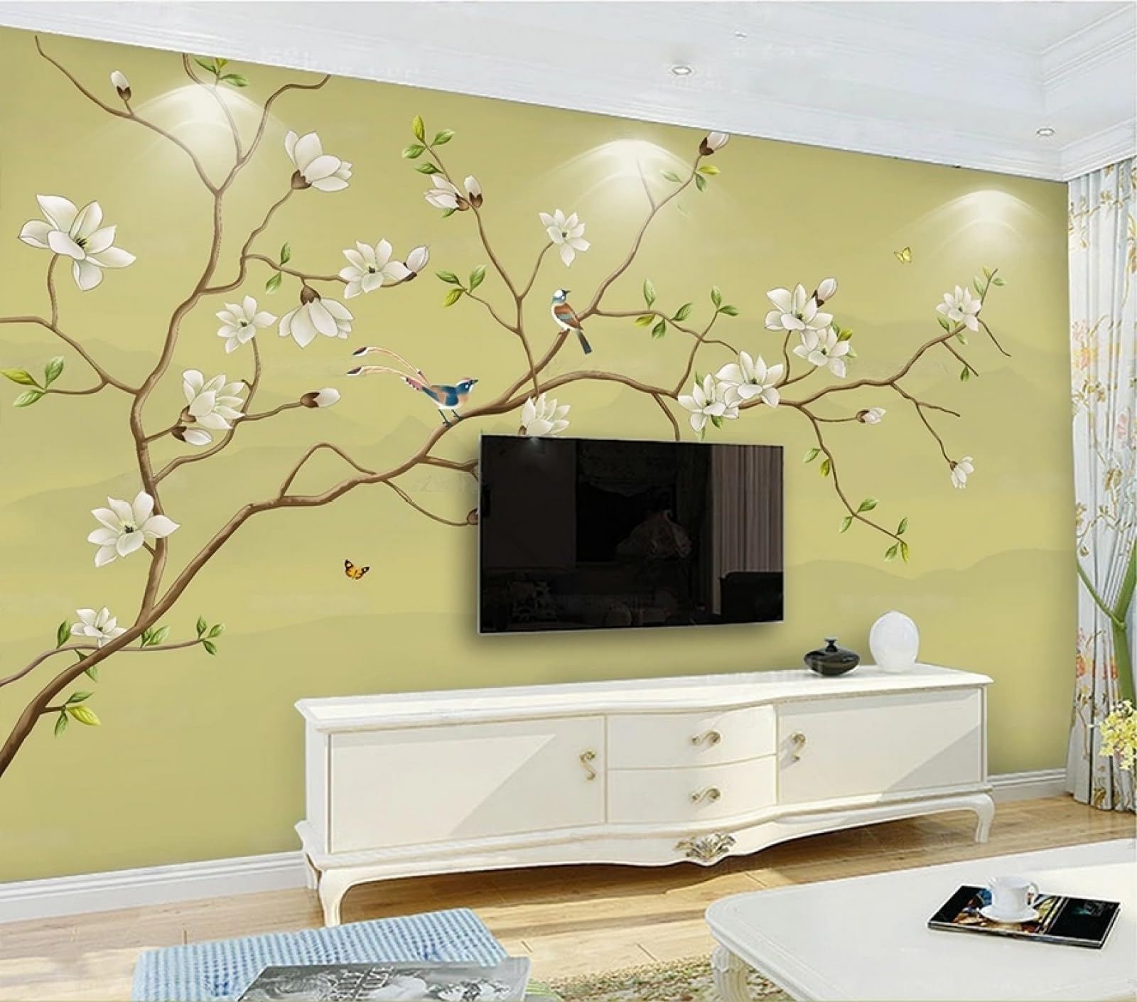 Carta da Parati Panoramica Intissato Classico,Arte,Fiori,Uccelli,Natura Wallpaper per Camera da Letto, Soggiorno 400x256cm