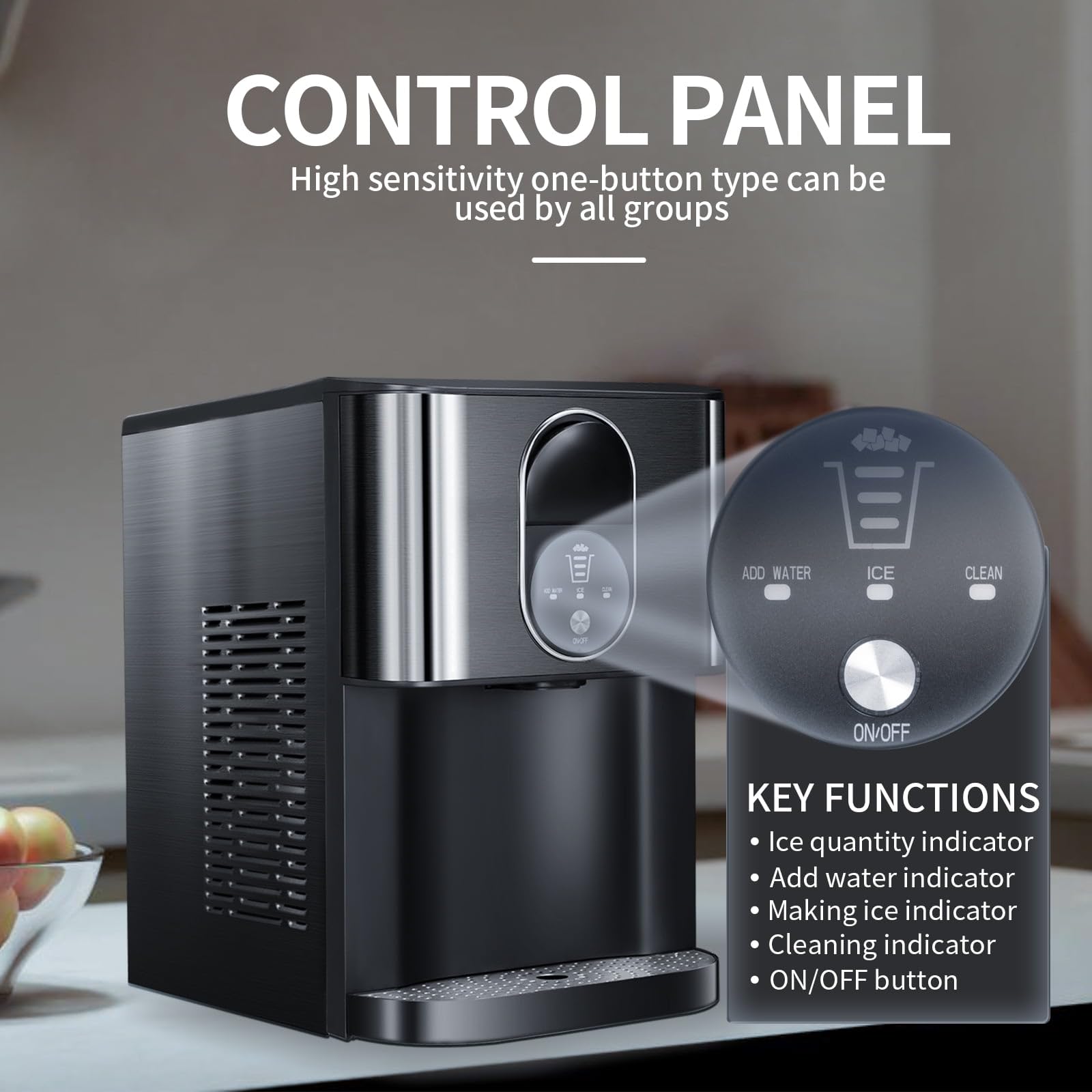 Portable Nugget Ice Maker Countertop, Self-Dispensing Pebble Ice Maker, 44 Lbs/Day Soft Chewable Pellet Ice Machine For Home, Kitchen, Bar, Single Button Operation, Compact Design Ice Making Machine on Fridge.com - View 2