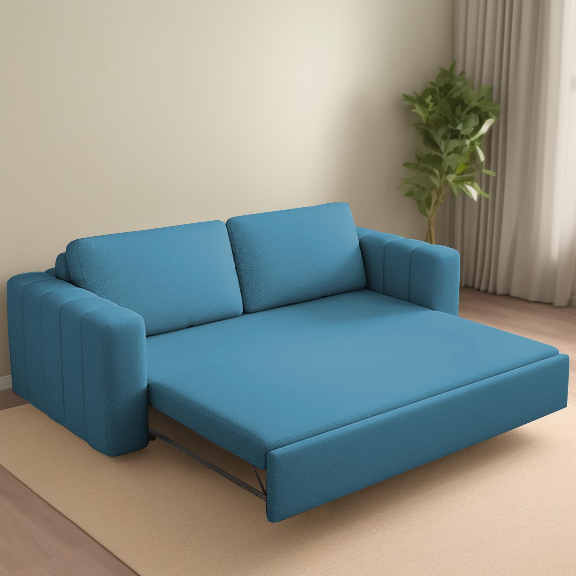 GRAPEWOOD Cisco 3 Seater Sofa Cum Bed for Home & Living Room (Turquoise) | Premium Modern Fabric Sofa | Space-Saving Convertible Bed Sofa | Furniture for Home, Office, Bedroom & Living Room