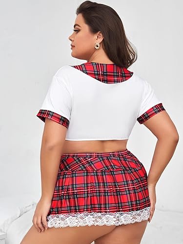 Miniatura 4 de Lencería sexy de colegiala de talla grande para mujer, trajes de niña escolar para mujer, disfraz sexy travieso, talla de EE. UU. 14-20