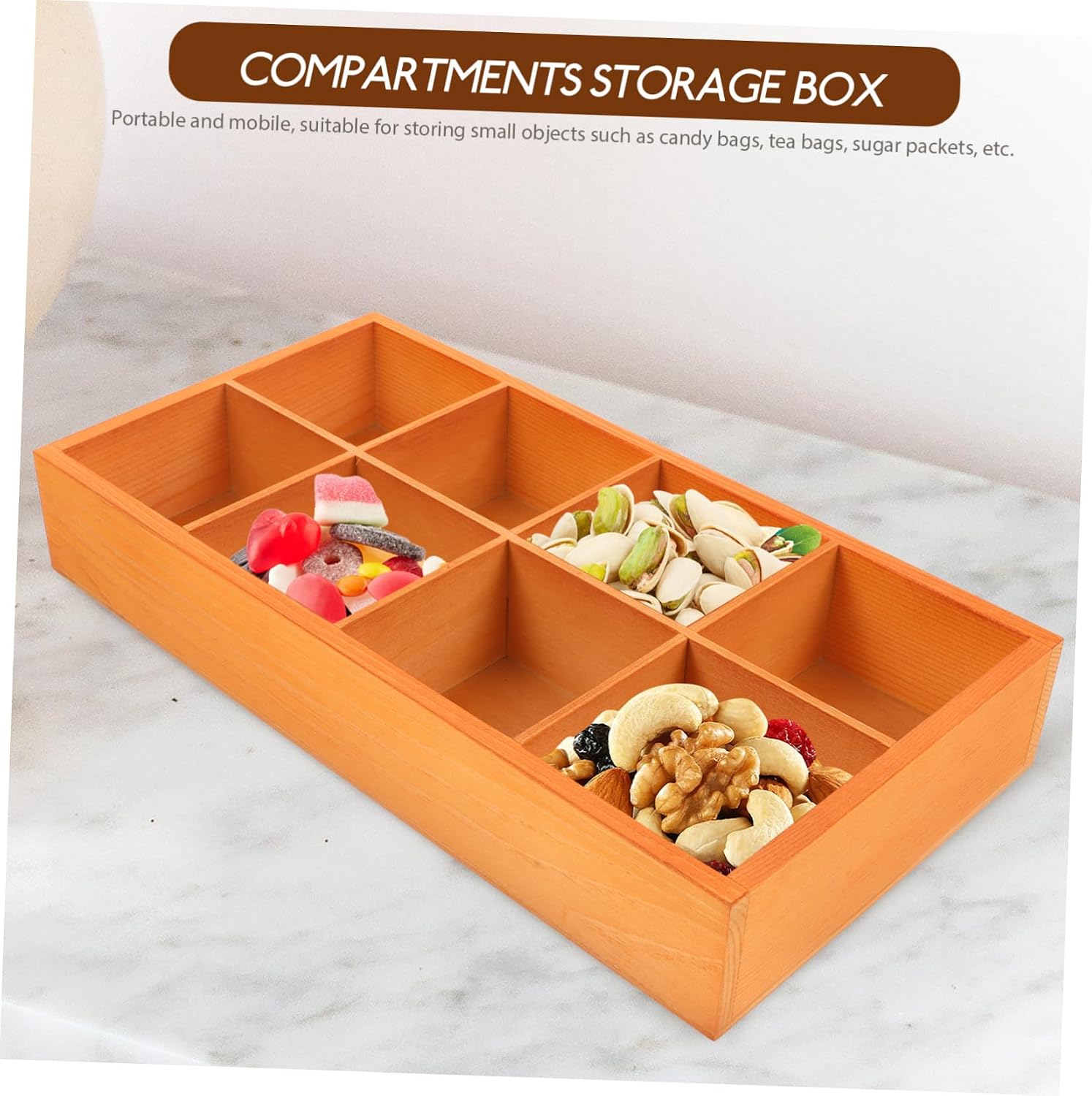 SOLUSTRE 8grid Compartment Snack Storage Box Wooden Tea Bag Holder Sugar Packet Organizer Desk Organizer for Home Office