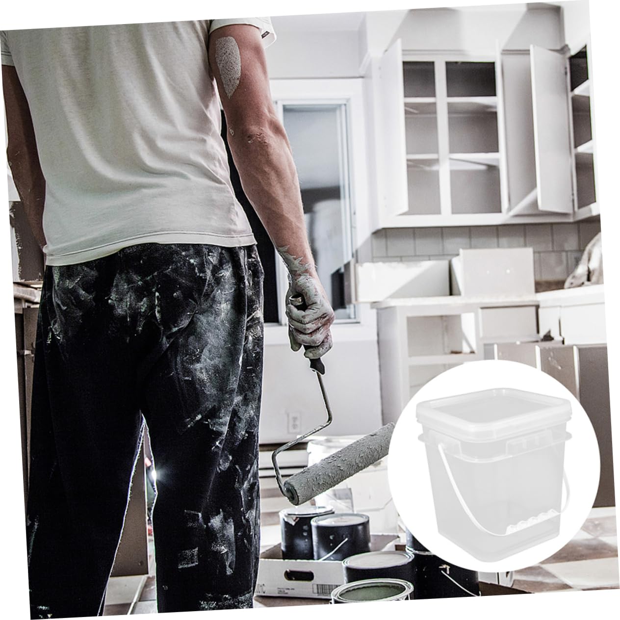 ABOOFAN 4 Piezas Bote de Pintura Balde de plástico para Pintar. Barril de plástico para Pintar. Cubo químico con Tapa Cubo de Pintura balde pequeño con asa contenedores de Pintura AbS