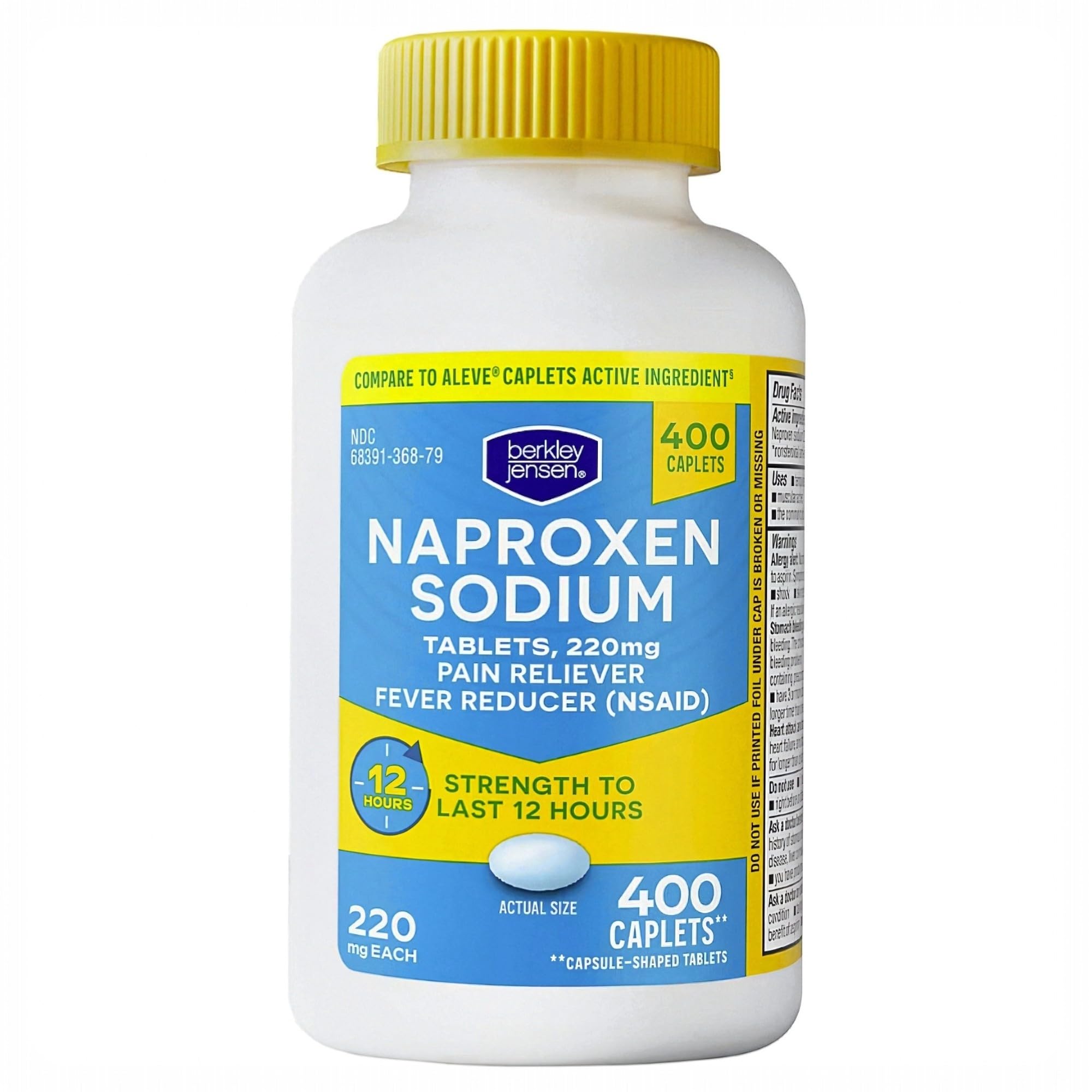 Berkley Jensen Naproxen Sodium Tablets 220 mg, Pain Reliever/Fever Reducer (NSAID), 12-Hour Relief for Headache, Backache, Menstrual Pain, Muscle Aches, Arthritis, 400 Count
