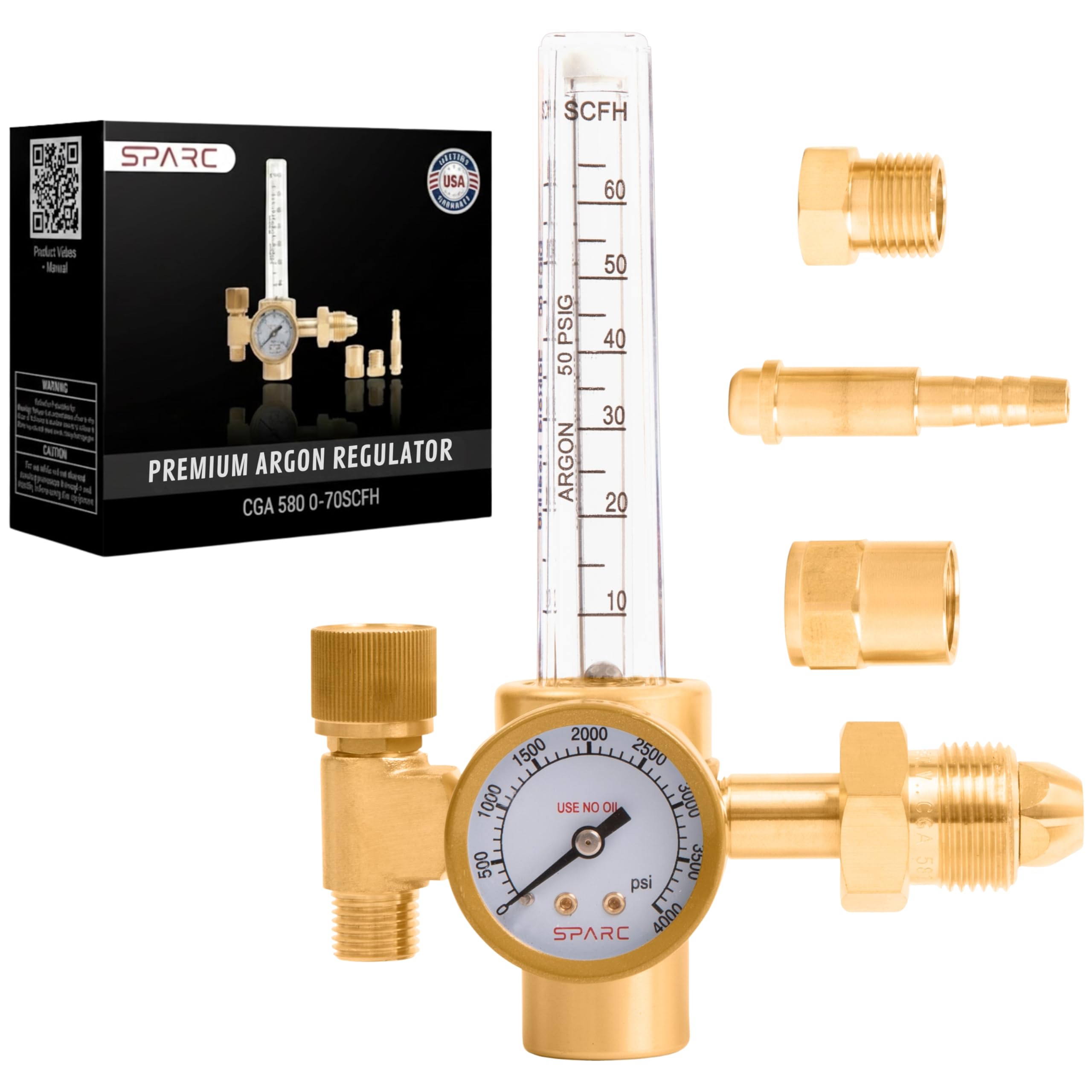 SPARC Argon Regulator & Flow Meter - Welding Gas Regulator for MIG Welding & TIG Welding 0-70CFH CGA580 LIFETIME USA WARRANTY