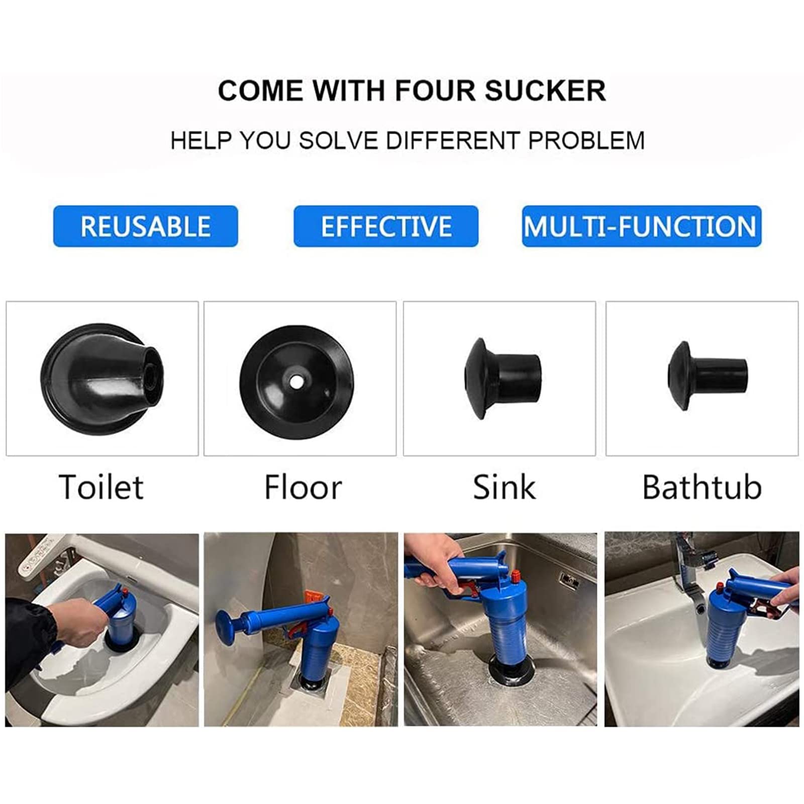 Sturalavandini A Pressione, Stura WC A Pistone Ad Aria Compressa, Igienici Stantuffo Lavello Fogna Dredge Strumento, Drain Blaster Sturatubi per Vasca da Bagno Cucina Bagno Tubo Sewer