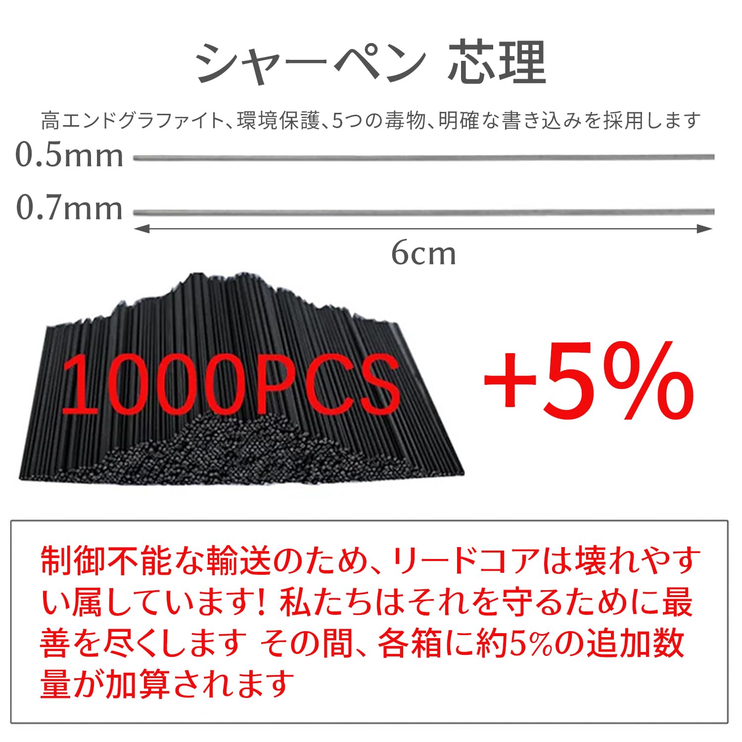 Amazon.co.jp: シャープペン 芯 0.5 1000本 長さ60mm 0.5 シャー芯 大