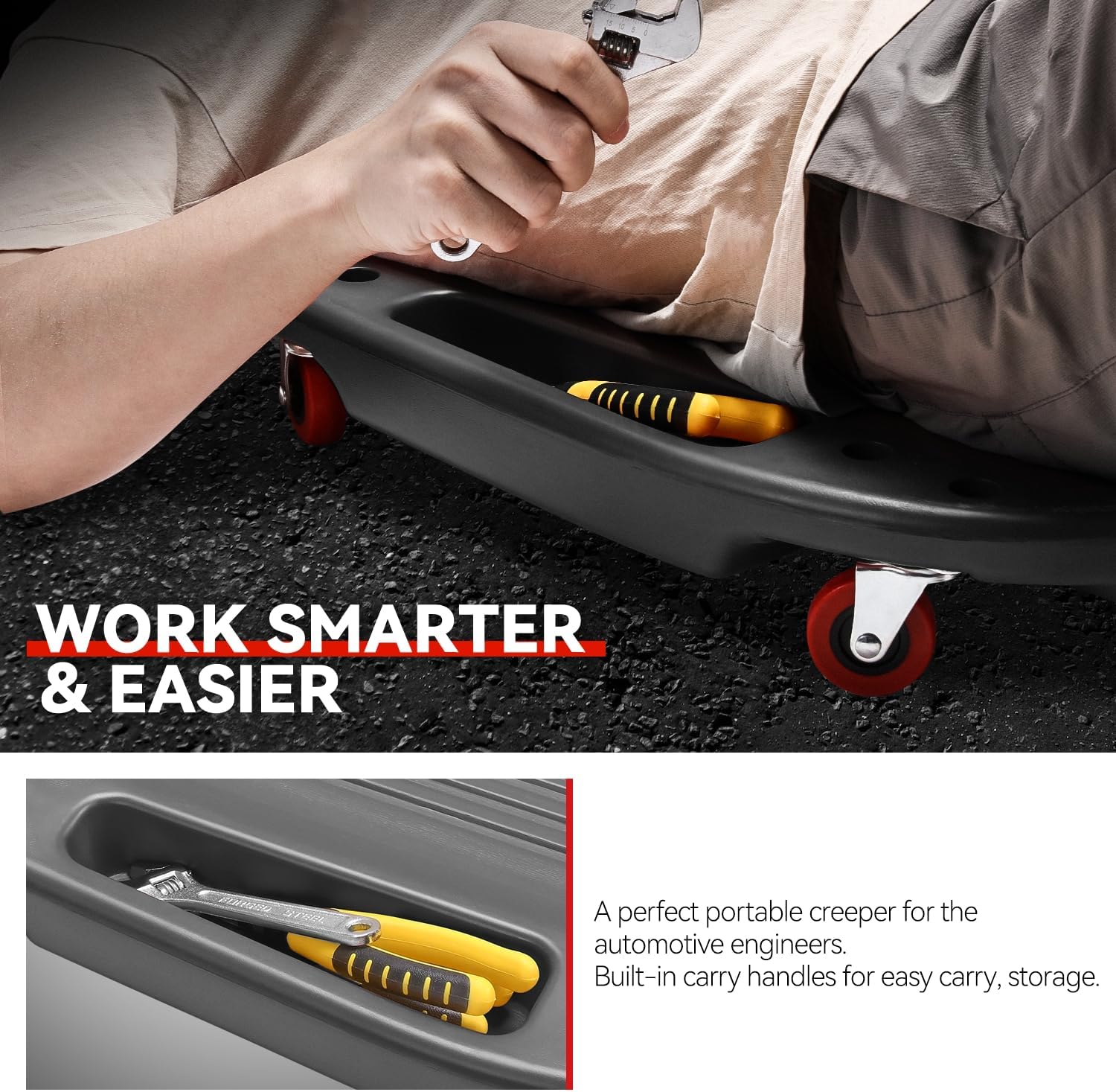 Auto Dynasty Universal 38" L X 20" W Gray Lightweight Rolling Mechanic Creeper Seat Repair Tool for Car Vehicle Home Warehouse