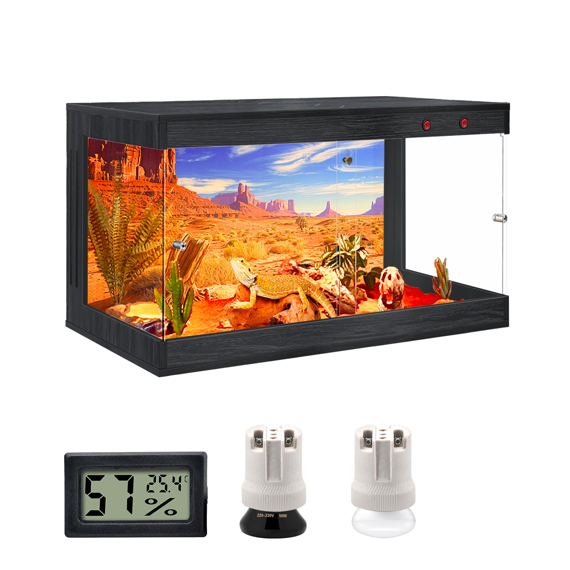 ROYXEN Reptile Enclosure,31 Gallons Reptile Tank with Wooden Top and Lockable Design,Tempered Glass Bearded Dragon Tank for Lizard Gecko Habitat (Black,24" Length)