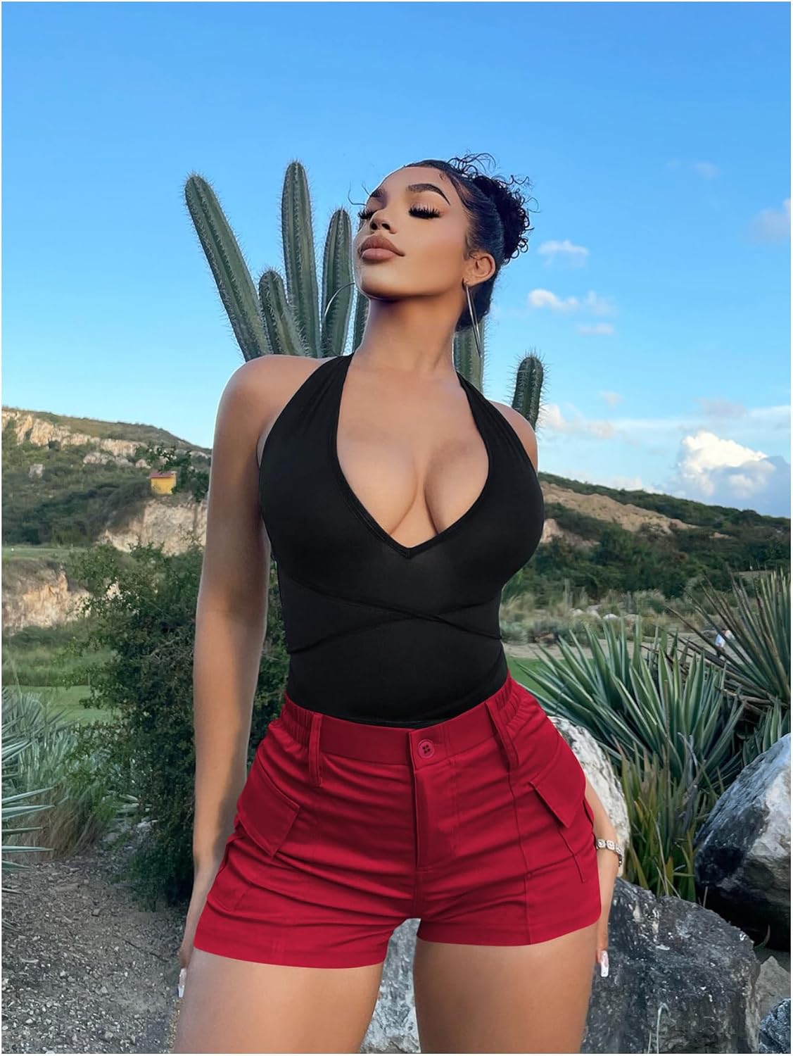 WDIRARA Women's High Waist Button Streetwear Cargo Shorts with Pockets - Image 6