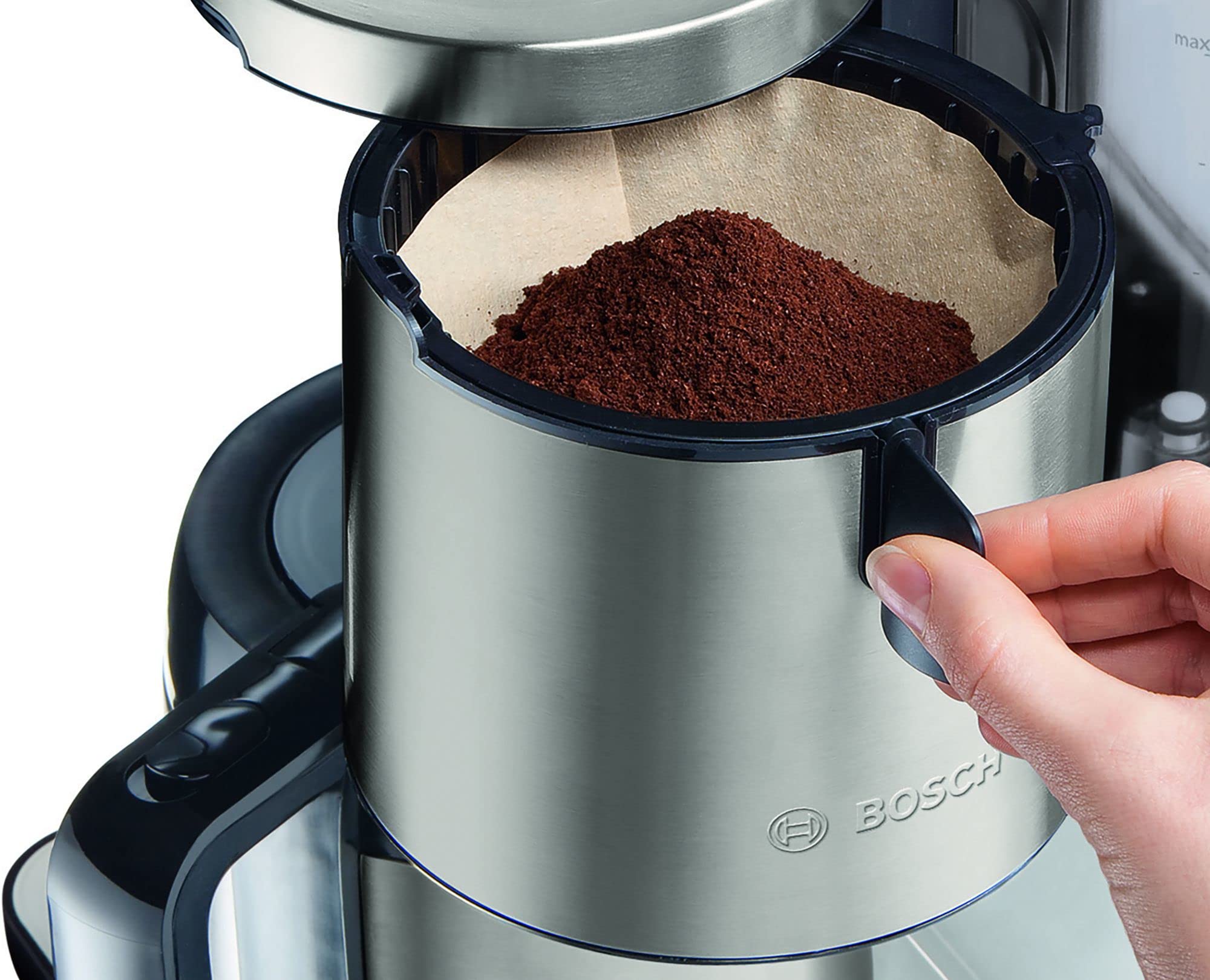 Bosch Filterkaffeemaschine Styline TKA8A681, Aroma Sensor, Edelstahl-Thermokanne 1,1 L, Für 8-12 Tassen, Abschaltautomatik, Entkalkungssystem, Tropfstopp, Abnehmbarer Wassertank (1 L), 1100 W, WeiÃŸ