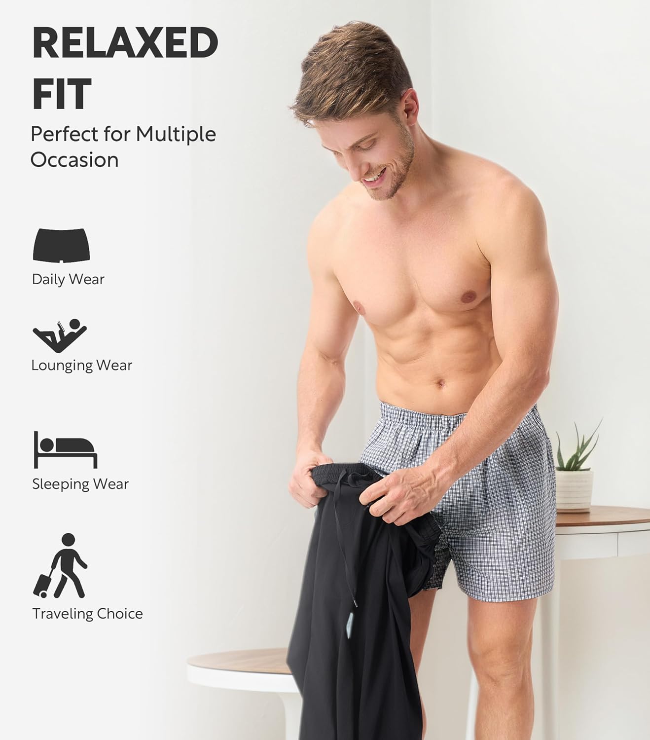 DAVID ARCHY Woven Cotton Boxers for Men Classic Men's Underwear Loose Breathable & Comfortable Boxer Shorts 3 or 5 Pack - Image 4