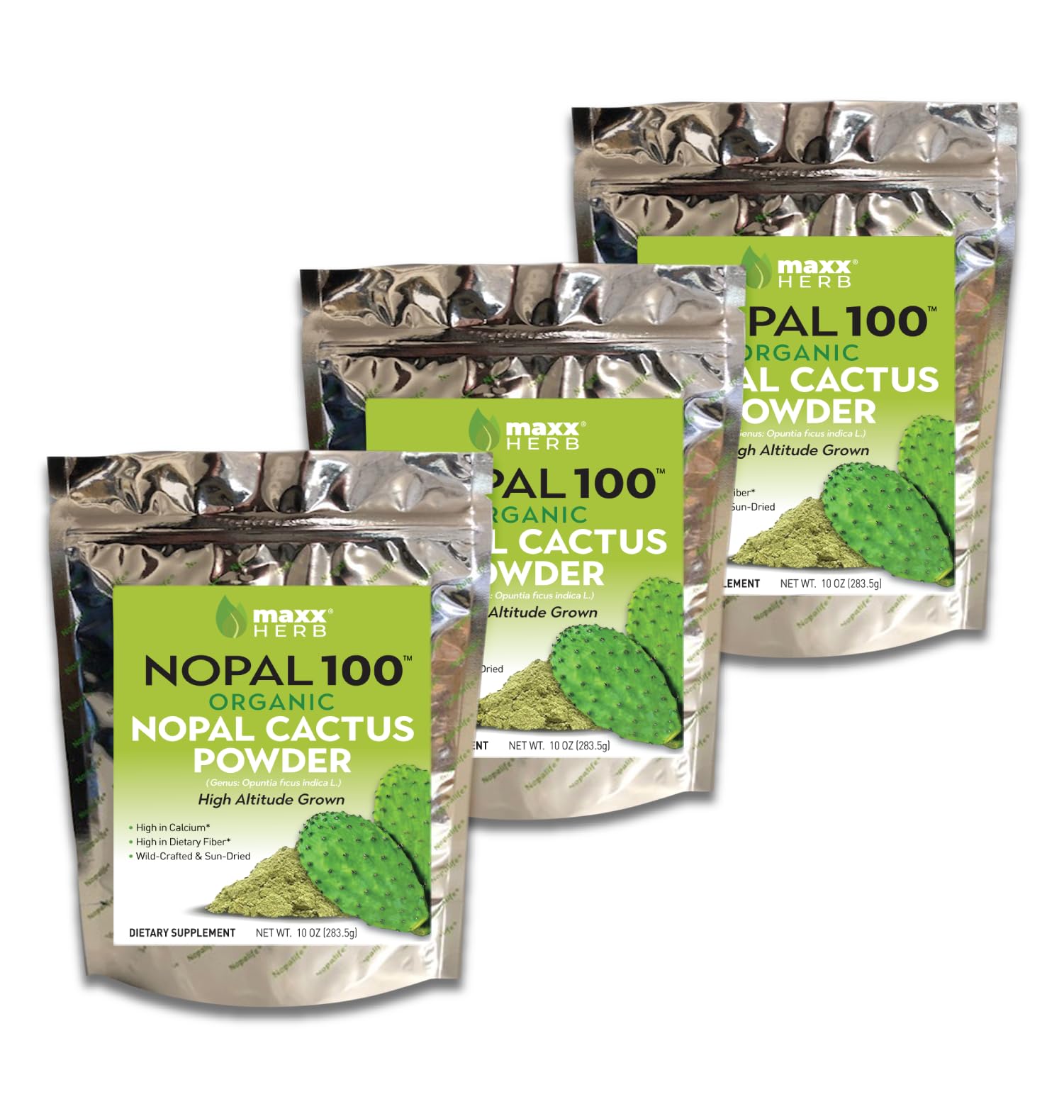 Maxx Herb Organic Nopal Cactus Powder, for Healthy Digestion & Immune Support, High in Dietary Fiber & Calcium, Vegan, Non-GMO and Gluten Free - 3 Bags, 10 Oz Each - Save 15% 12 Ounce (Pack of 3)