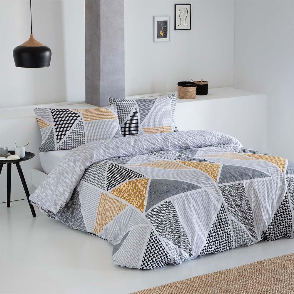 COTTON ARTean Funda Nordica Reversible GEKA Gris Cama de 150 X 190/200 50% ALGODÓN-50% POLIÉSTER. Color Gris Y Mostaza