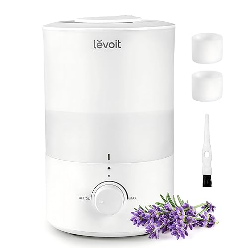 LEVOIT Humidifiers for Bedroom, Quiet (3L Water Tank) Cool Mist Top Fill Essential Oil Diffuser with 25Watt for Home Large Room, 360° Nozzle, Rapid Ultrasonic Humidification for Baby Nursery and Plant - White - 3.0L Humidifier
