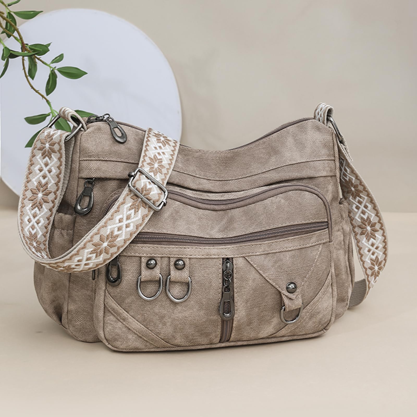 Borsa a tracolla donna in PU grande capacità, elegante, con tasche multiple, stile retrò per uso quotidiano