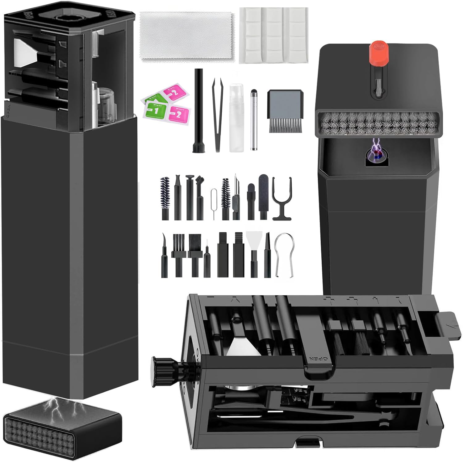 Kit per la pulizia del telefono con pulitore per porta di ricarica, pennino, schermo e spazzola per altoparlanti, per iPhone, Samsung, AirPods, MacBook, laptop, PC, tastiera, iPad (nero, con stucco e