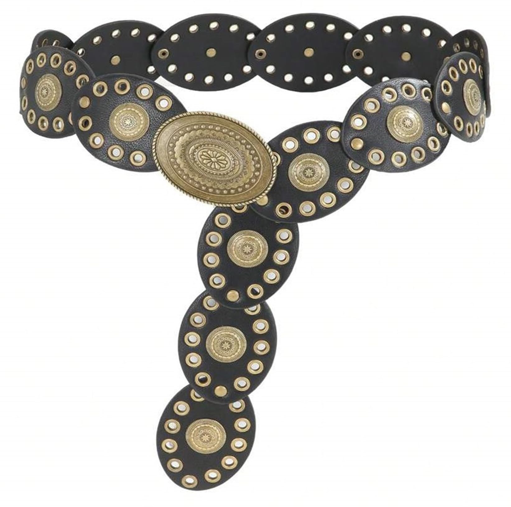 Vintage Western Cowboy Belts with Rivets Eyelets Punk Edgy Retro Boho Metal Buckle