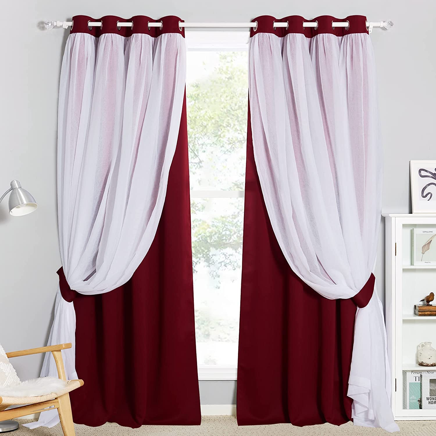 BFAM Sheer Curtains Blackout - Heavy-Duty Light Block Curtain Panels Pair with Grommet Top for Bedroom, Set of 2 (Maroon, 9 FT) (B0B1VBS7QF) Amazon Price History, Amazon Price Tracker