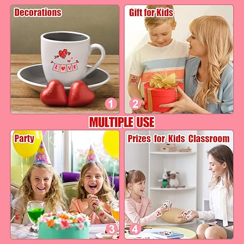 Miniatura 5 de Partywind 204 estilos de purpurina para el día de San Valentín, tatuajes temporales para niños, suministros de fiesta de San Valentín, regalos de