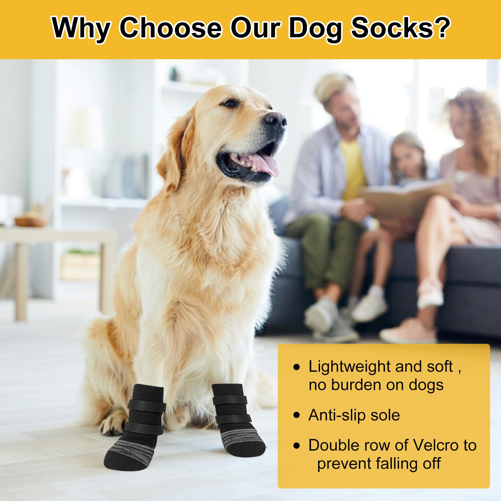 4PCS Dog Socks for Injured Paws,Dog Socks Paws Stop Licking,Anti Slip Dog Boots to Prevent Claw Wear,Suitable for Hardwood Floors Indoor Walking (M) - Image 3