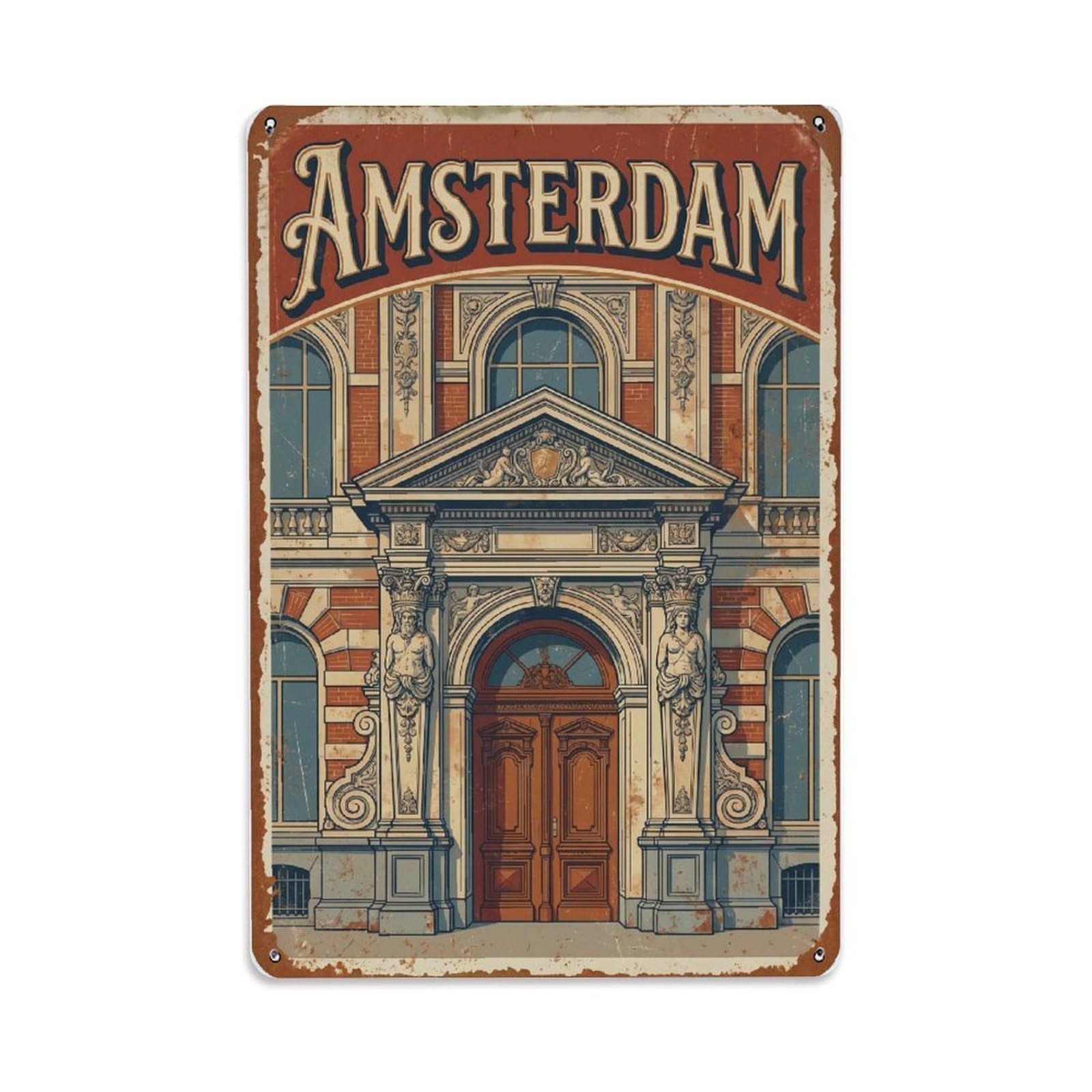 Vintage Travel Portico Netherlands Entrance Metal Tin Sign Plaque Wall Decor for Cafe, Club Bar, Office, Home Garden Metal Poster 8x12Inch
