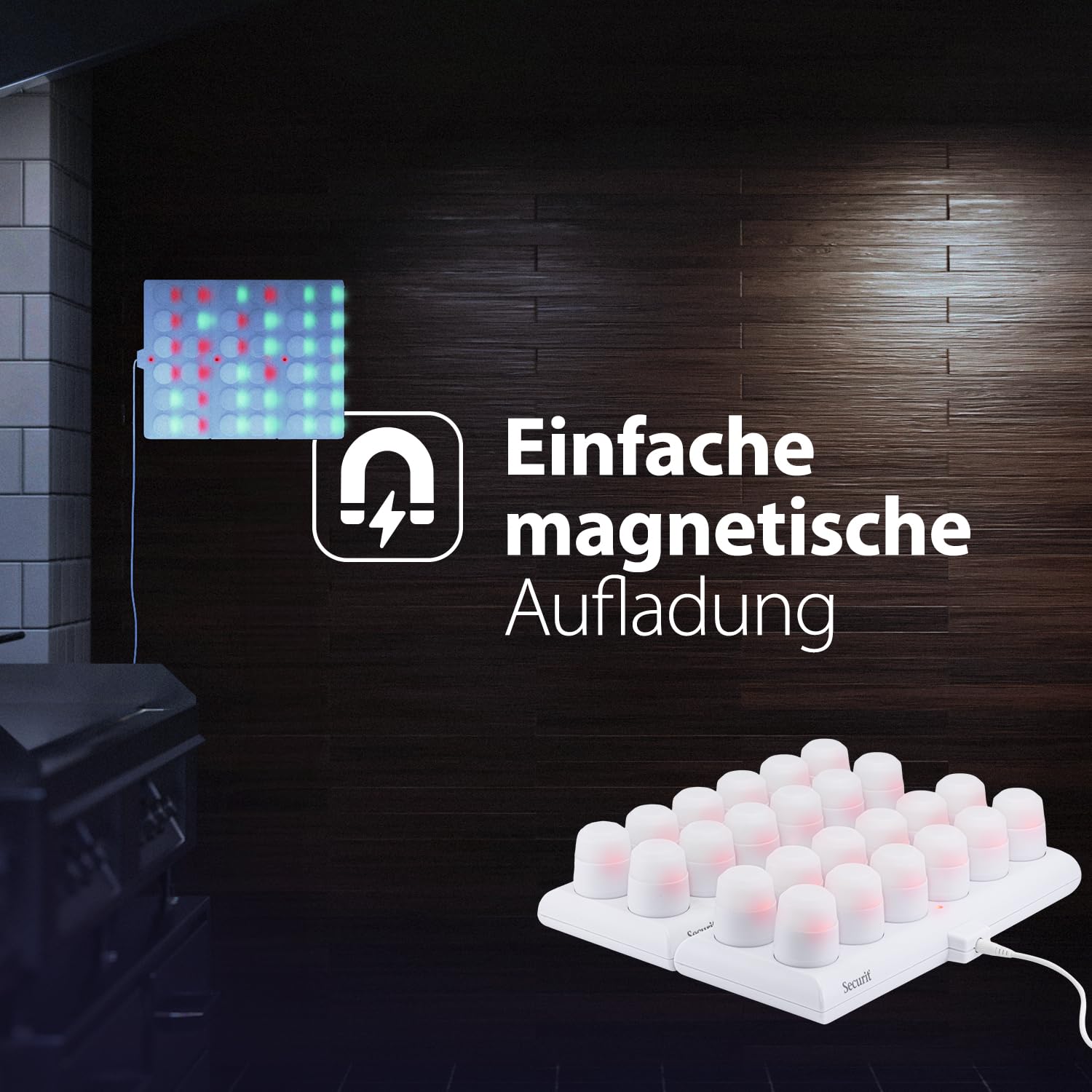 SECURIT – Wiederaufladbares LED-Teelicht-Set Amsterdam – Kabellos – Magnetisch – Für Bar, Café, Restaurant – Warmweiß – 12 Kerzen, Fernbedienung, Basis, Ladekabel inklusive, Weiß