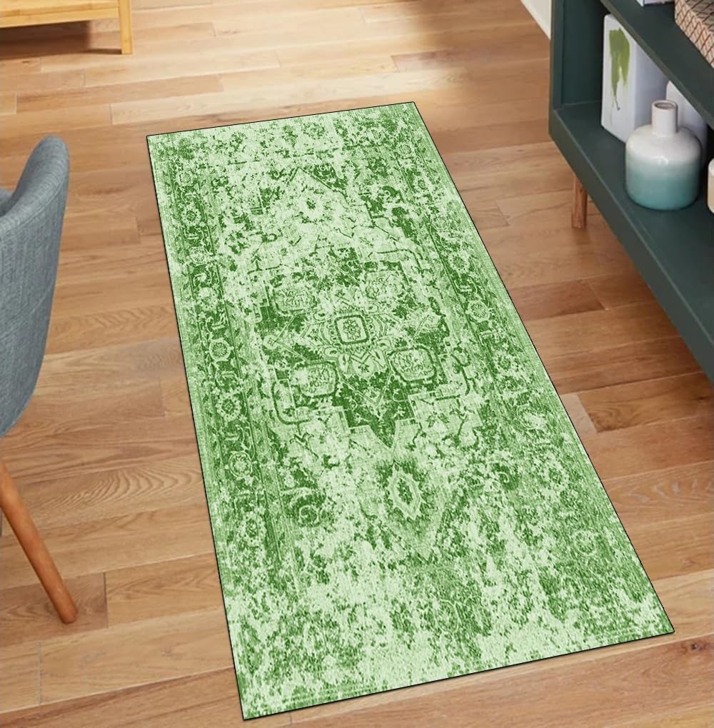 Alfombra antideslizante para pasillo verde de 60 x 350 cm: calidez vintage en tu entrada