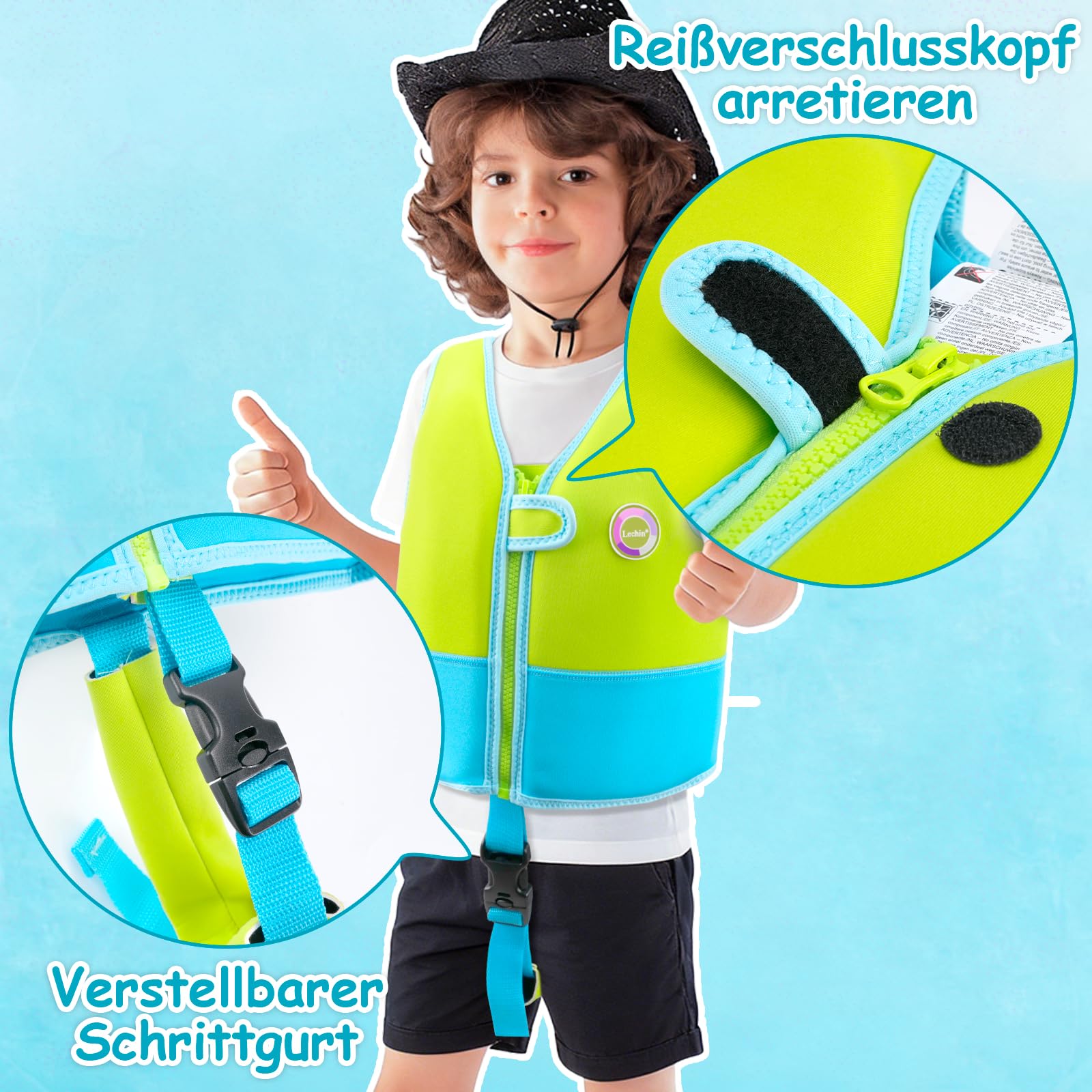 Lechin Schwimmweste Kinder Schwimmhilfe aus Neopren und EPE Hilfsweste zum Schwimmenlernen