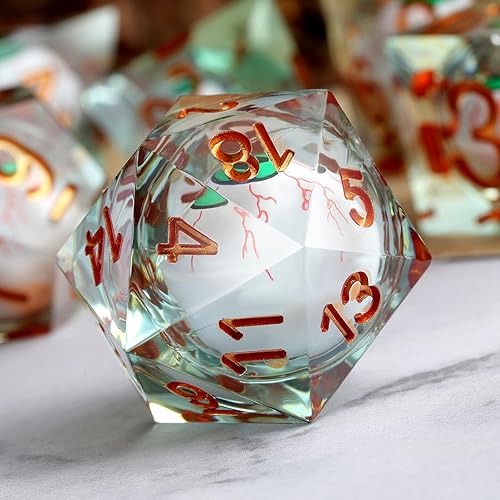 Miniatura 3 de DNDND Dados DND de resina líquida con borde afilado y estuche de regalo para juego Dungeons and Dragon D&D (verde con globo ocular)