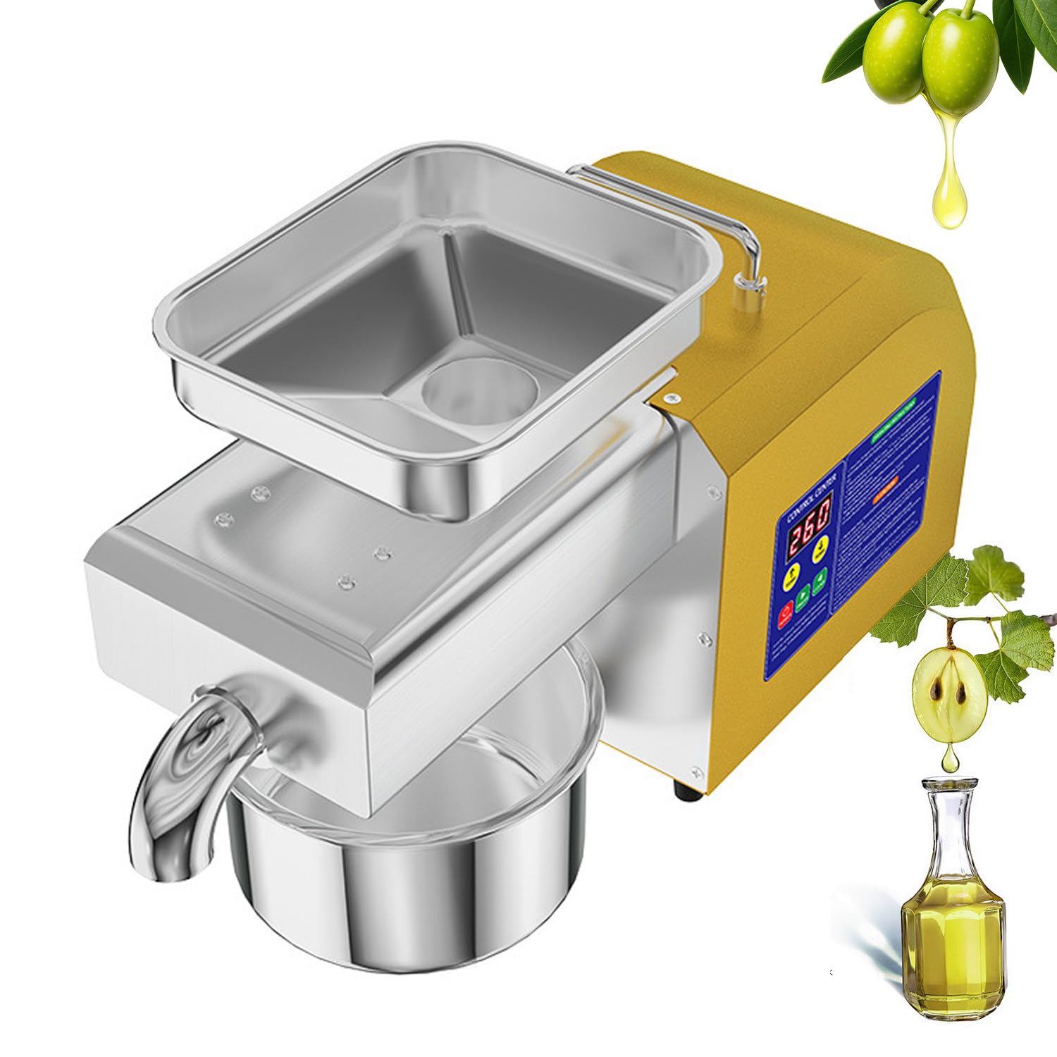 Flatpincololee Multicolor Automatic Oil Extractor 1100W | Cold & Hot Press Oil Maker With Smart Control Panel | 304 Stainless Steel | Output 4-9Kg/H, Easy Clean & Foldable Handle | Oil Press Machine For Seeds, Nuts & Olive
