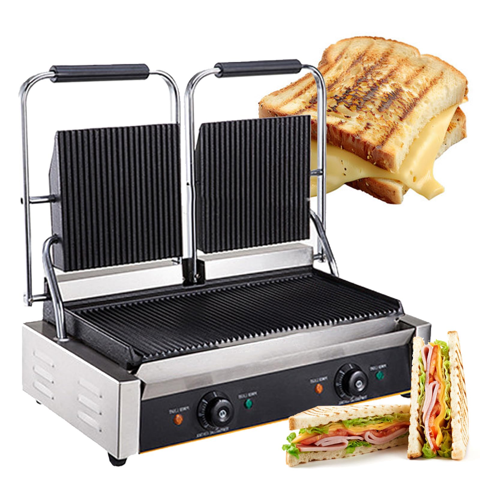 Parrilla De Prensa Para Panini, Sandwichera Para Interiores, Con Ajuste De Temperatura, Parrilla Antiadherente Para Filetes, Con Bandeja De Aceite ExtraíBle, Para Verduras Y Carnes,813A-220V